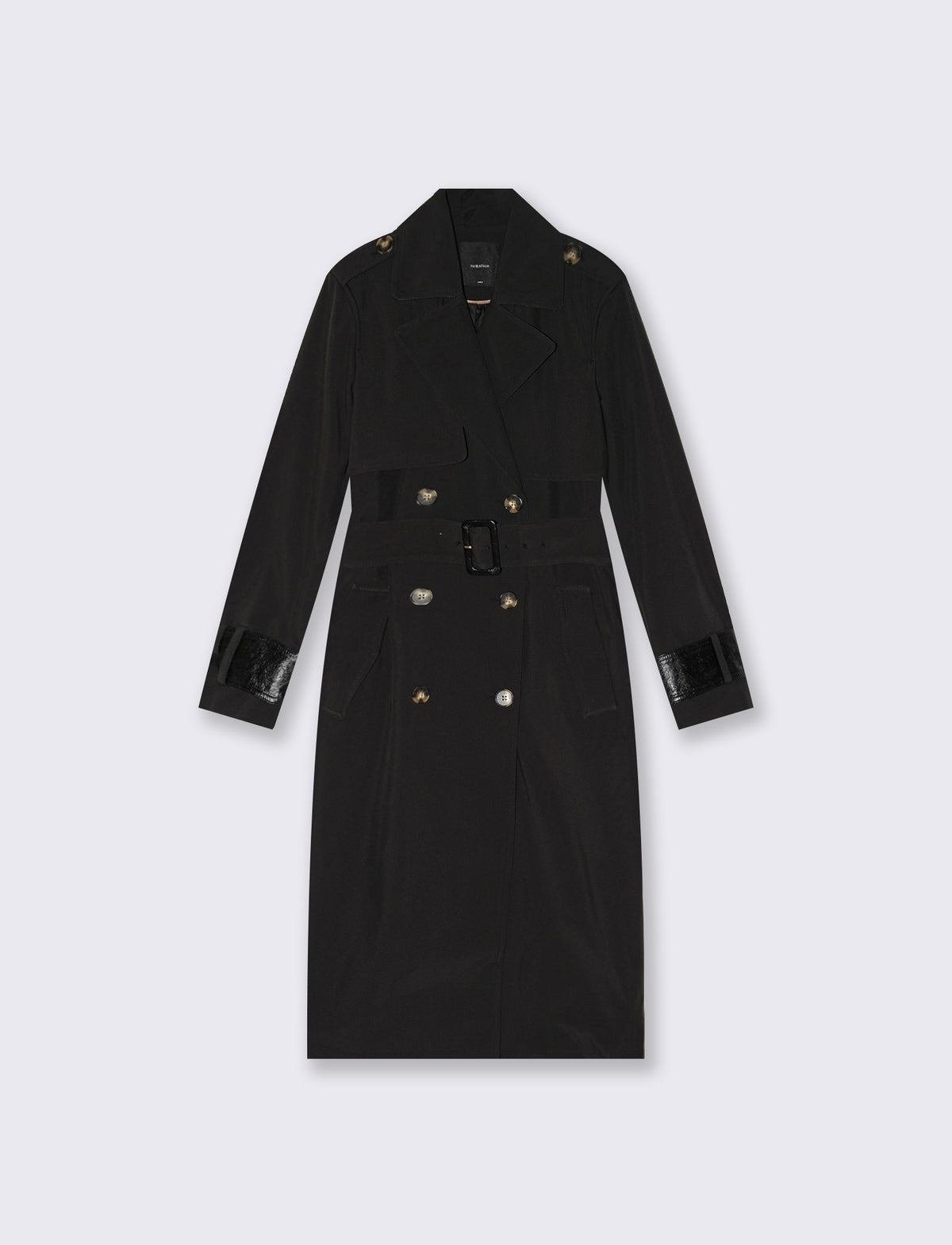 Trench lungo con cintura in vita - Nero