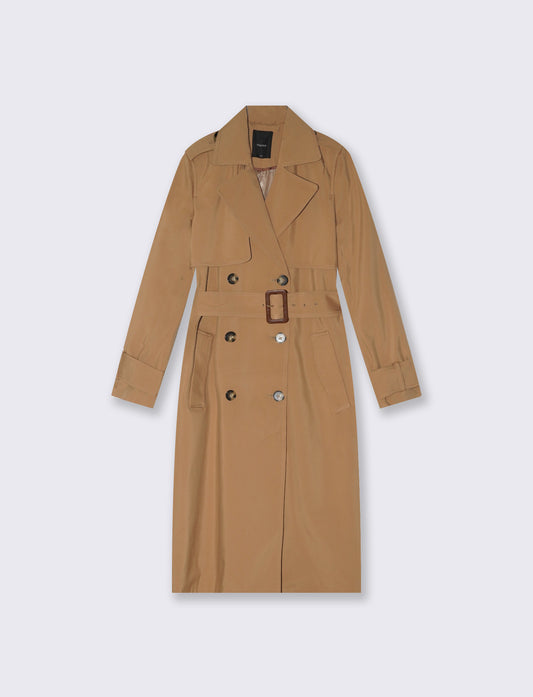 Trench lungo con cintura in vita - Cammello
