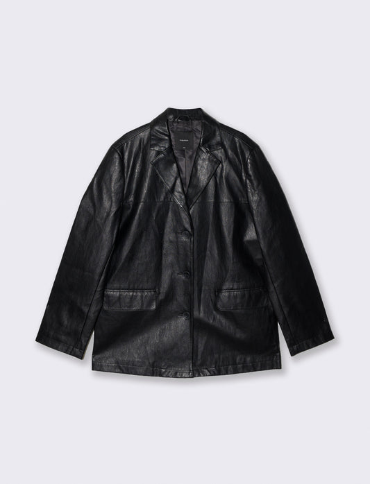 Blazer monopetto in ecopelle over - Nero