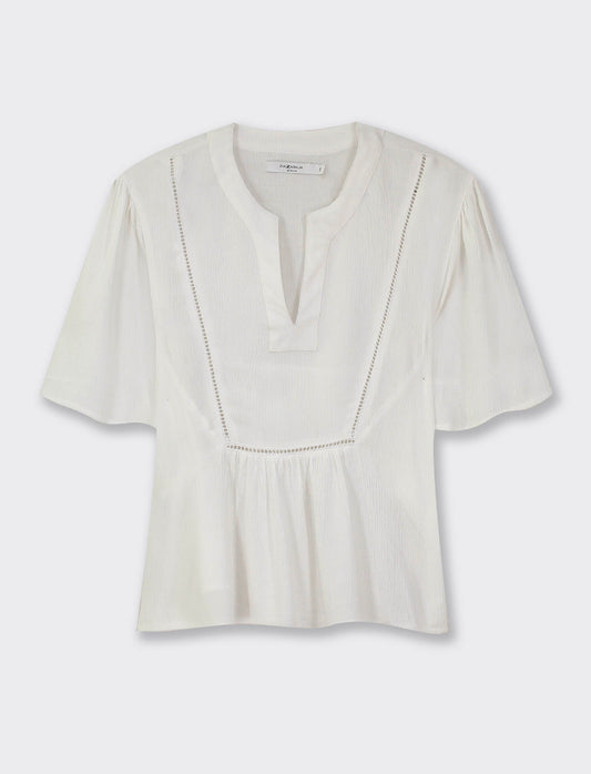 Blusa fantasia con iserti di pizzo tombolo - Bianco