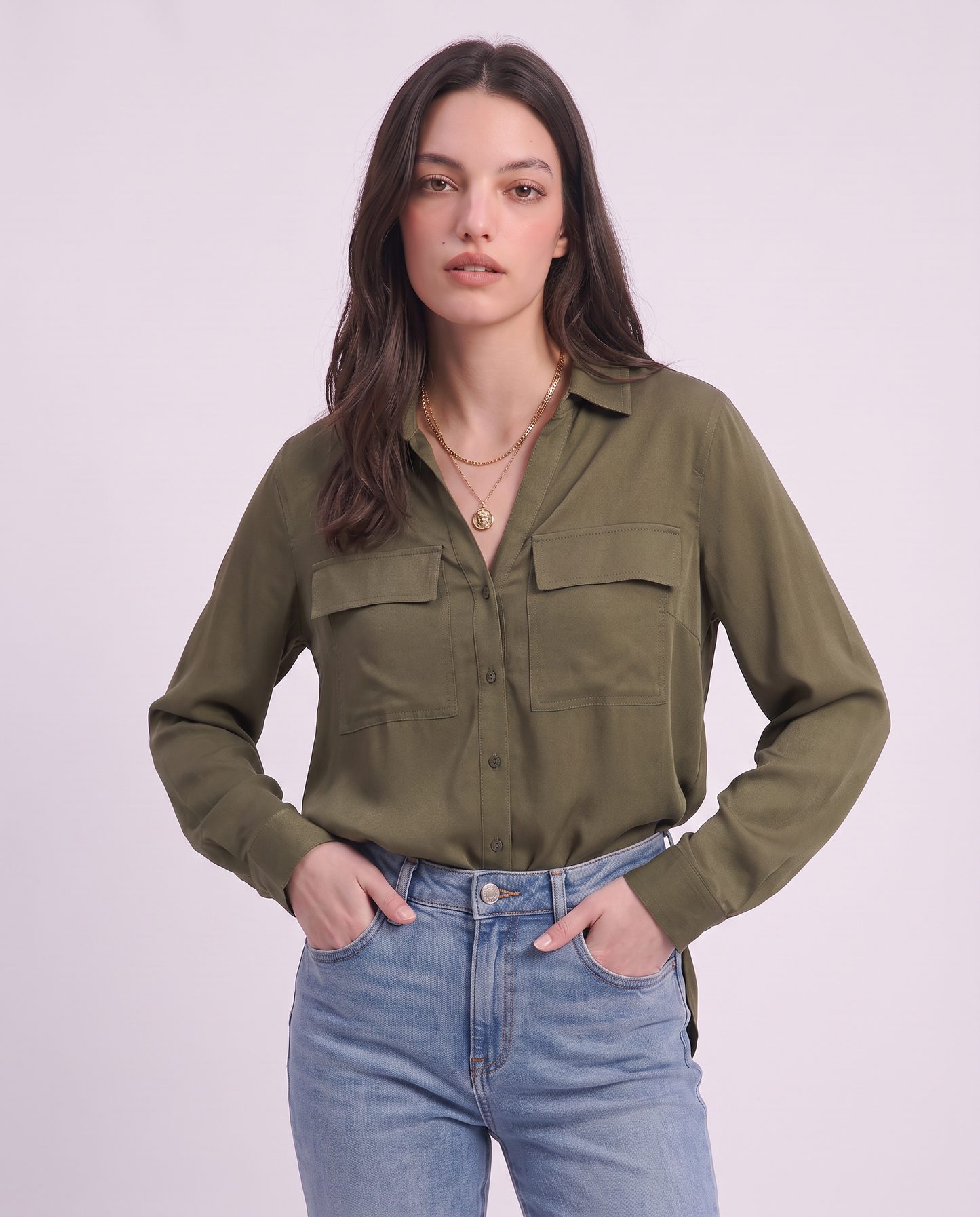 Long sleeve shirt with front pockets - Green