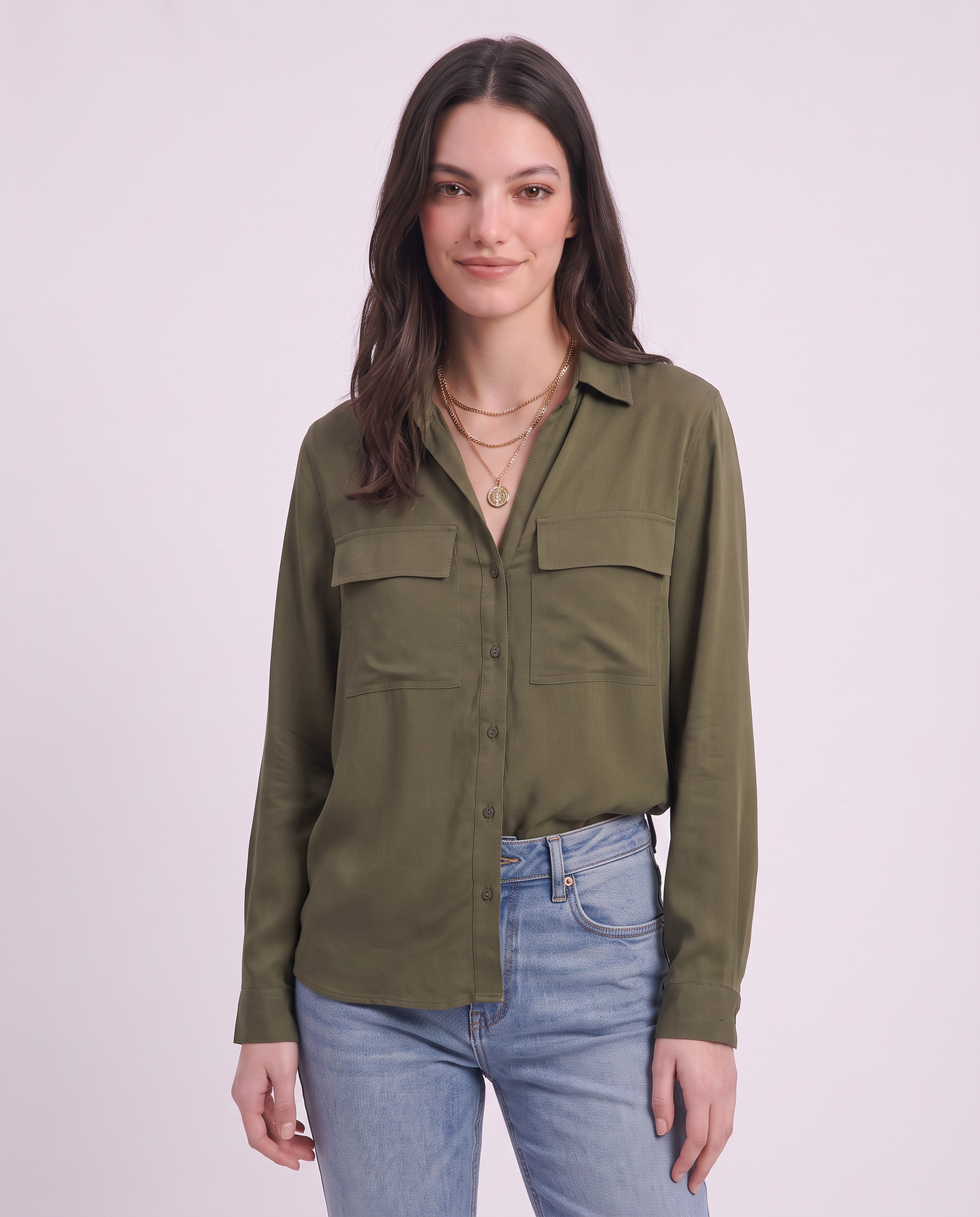 Long sleeve shirt with front pockets - Green