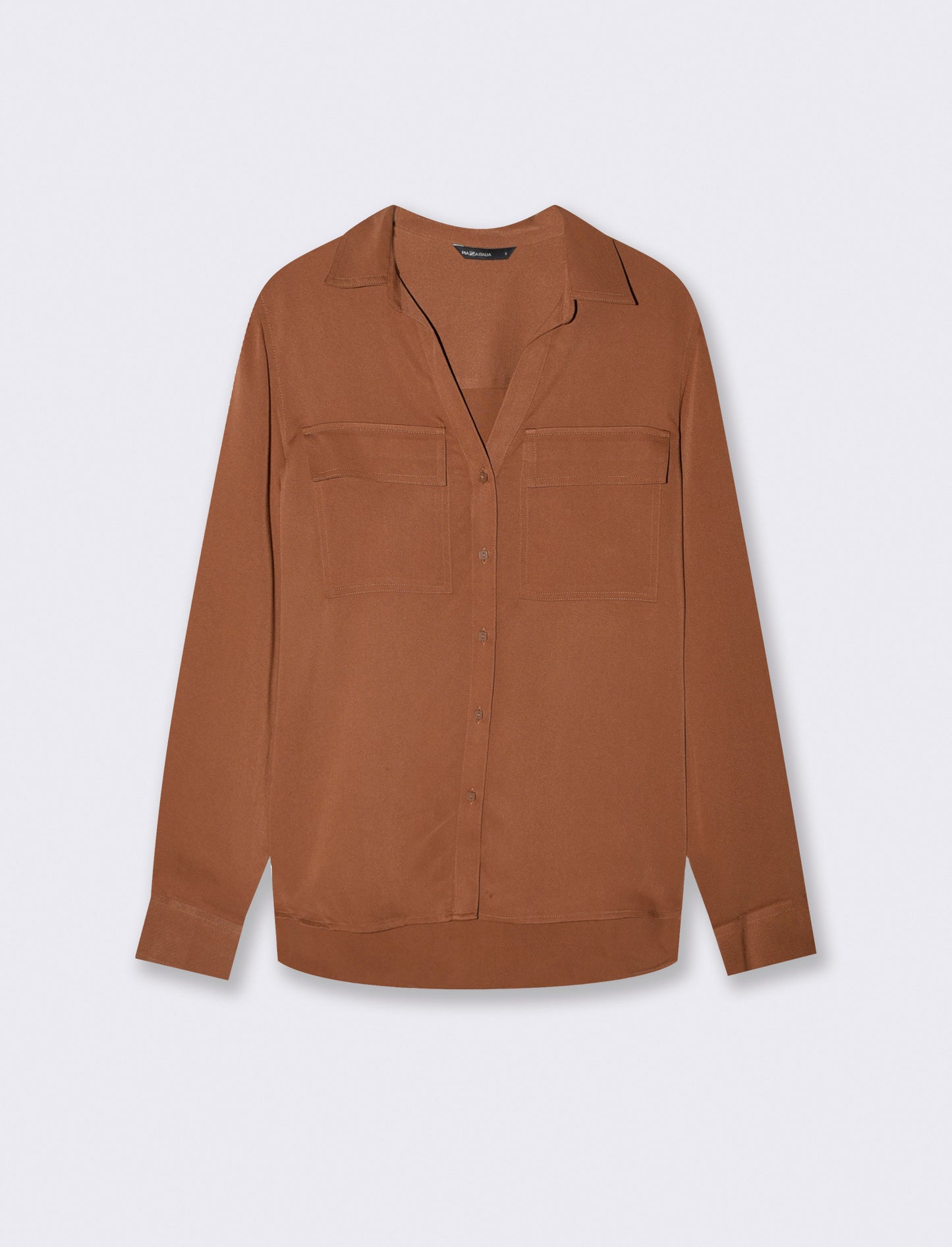 Camicia manica lunga con tasche frontali - Marrone tabacco