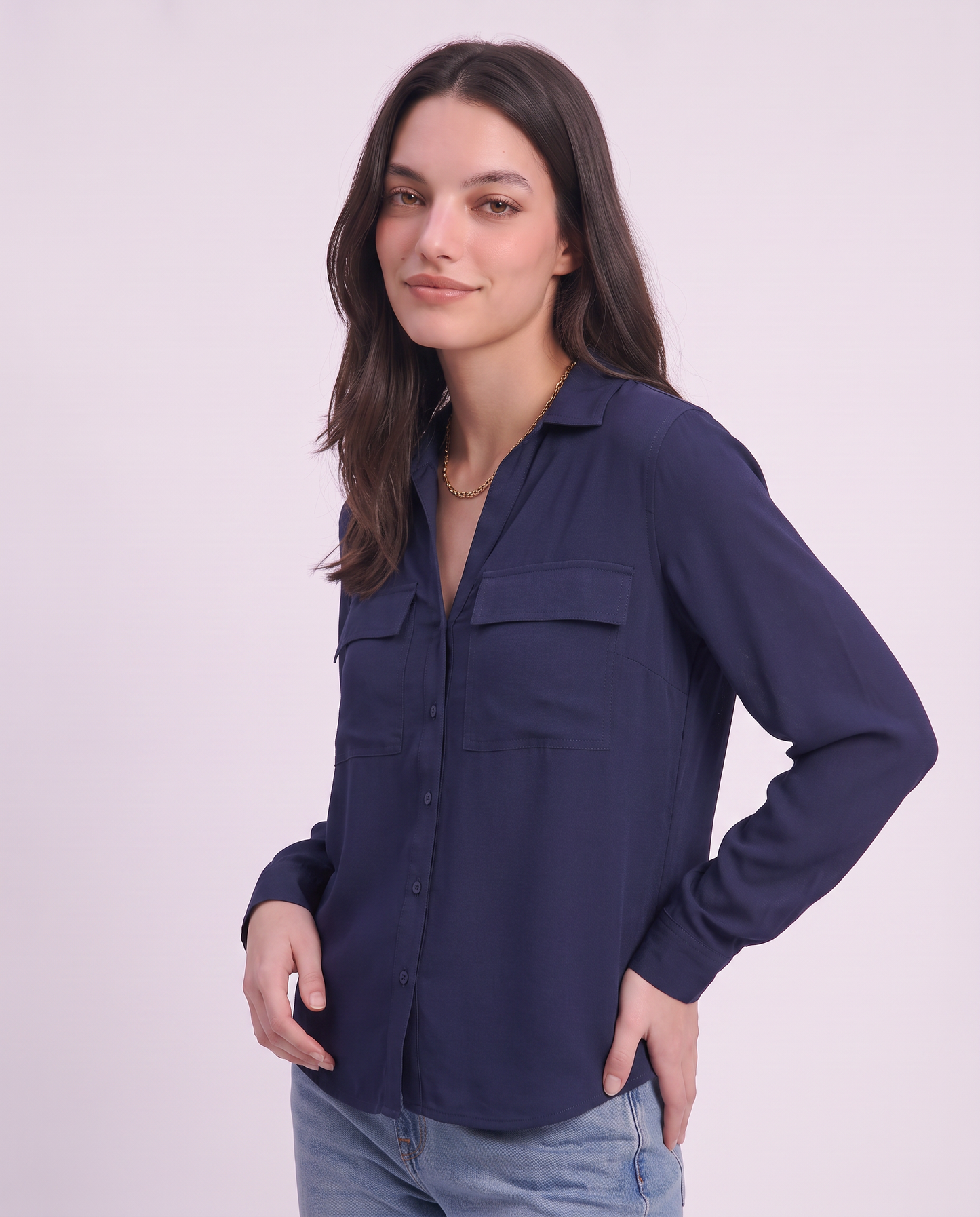 Long sleeve shirt with front pockets - Blue