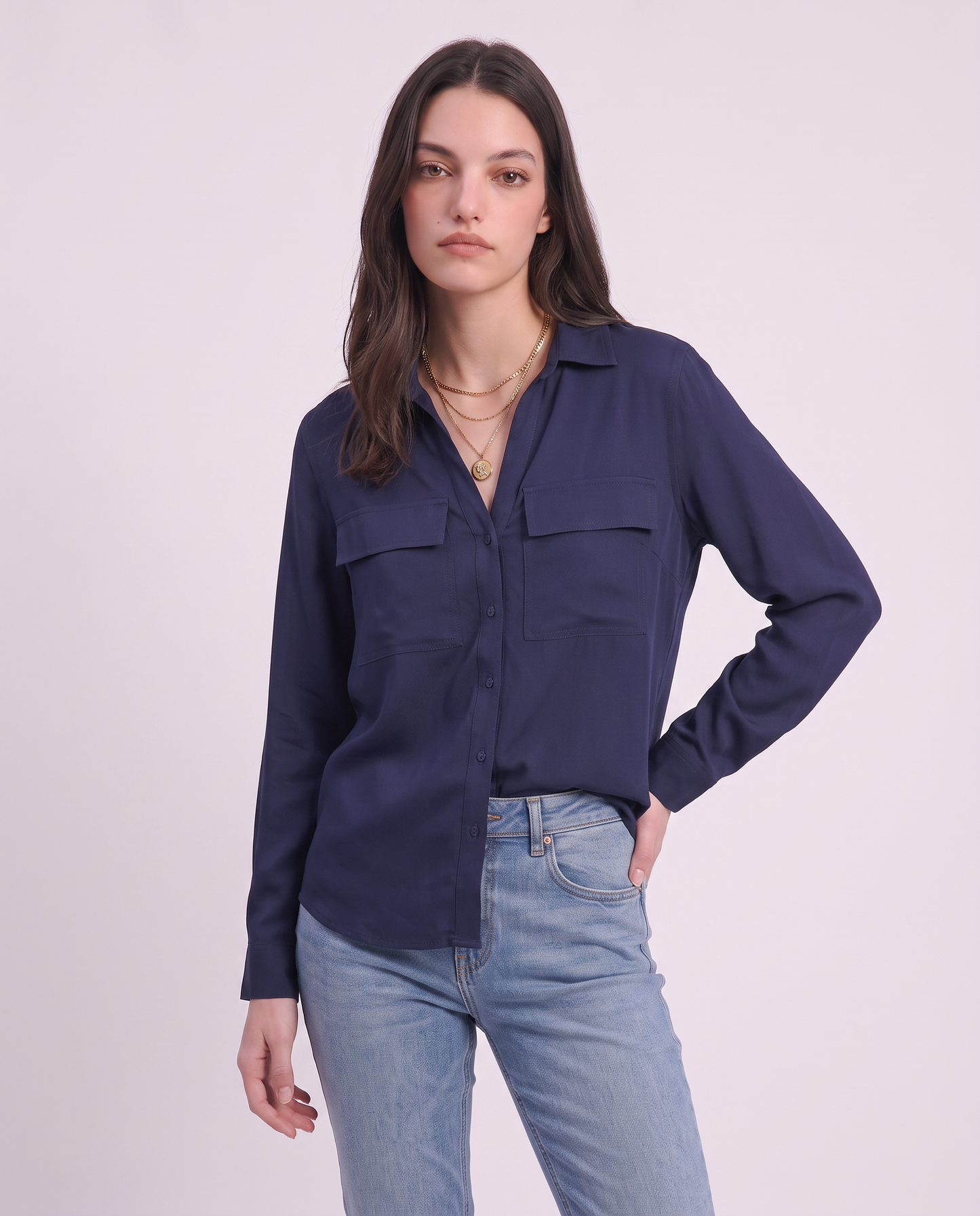 Long sleeve shirt with front pockets - Blue