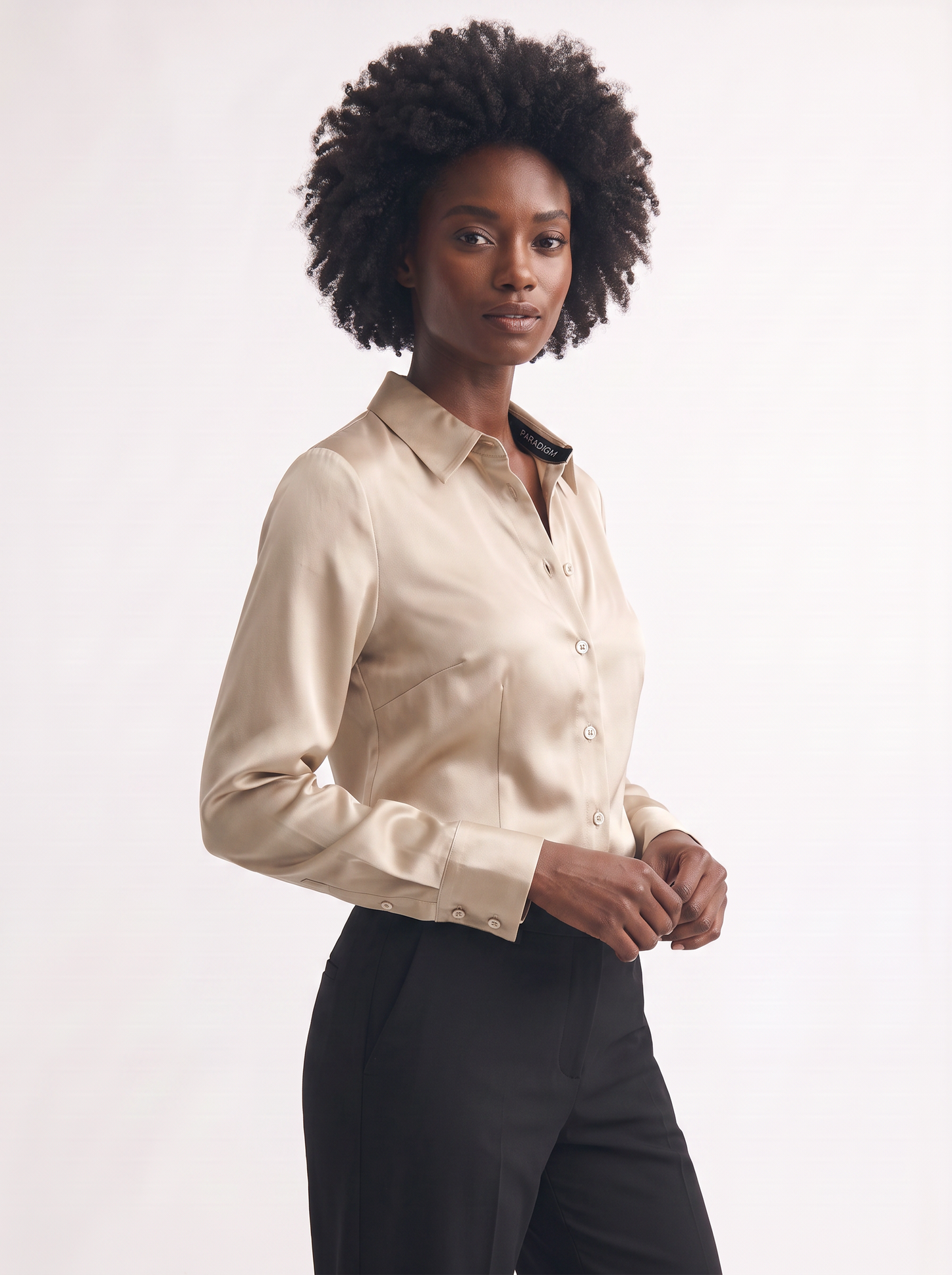 Camicia slim manica lunga elegante - Beige grano