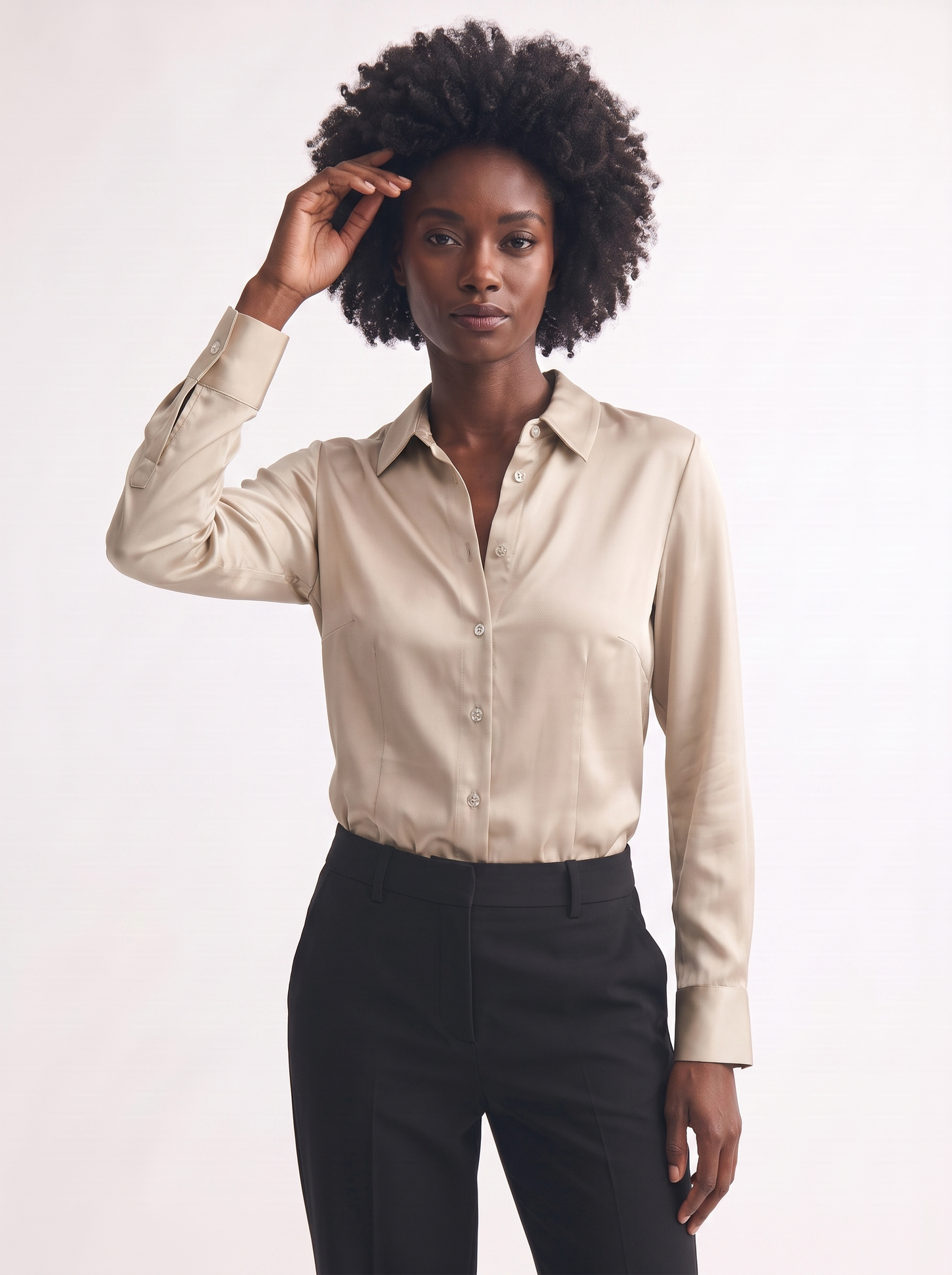 Camicia slim manica lunga elegante - Beige grano