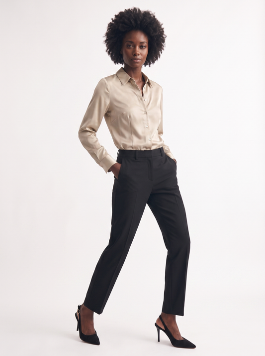 Camicia slim manica lunga elegante - Beige grano