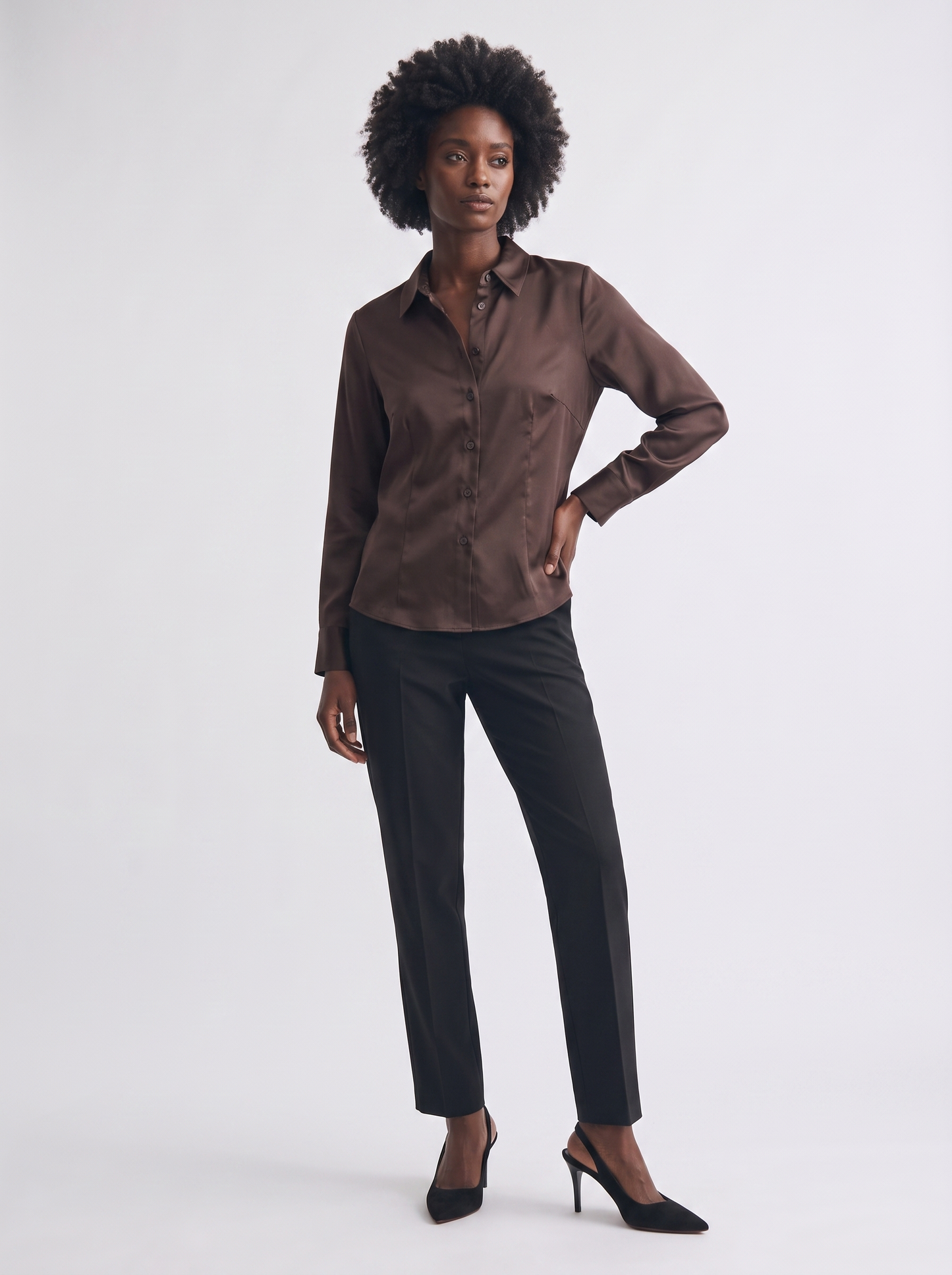 Slim Elegant Long Sleeve Shirt - Brown