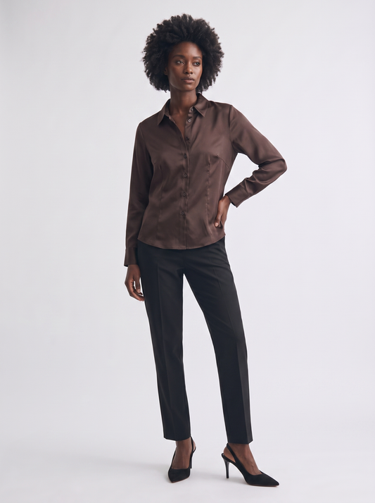 Camicia slim manica lunga elegante - Moro