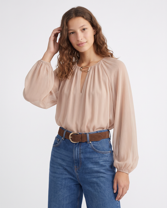 Blusa manica ampia e raglan elegante - Beige grano