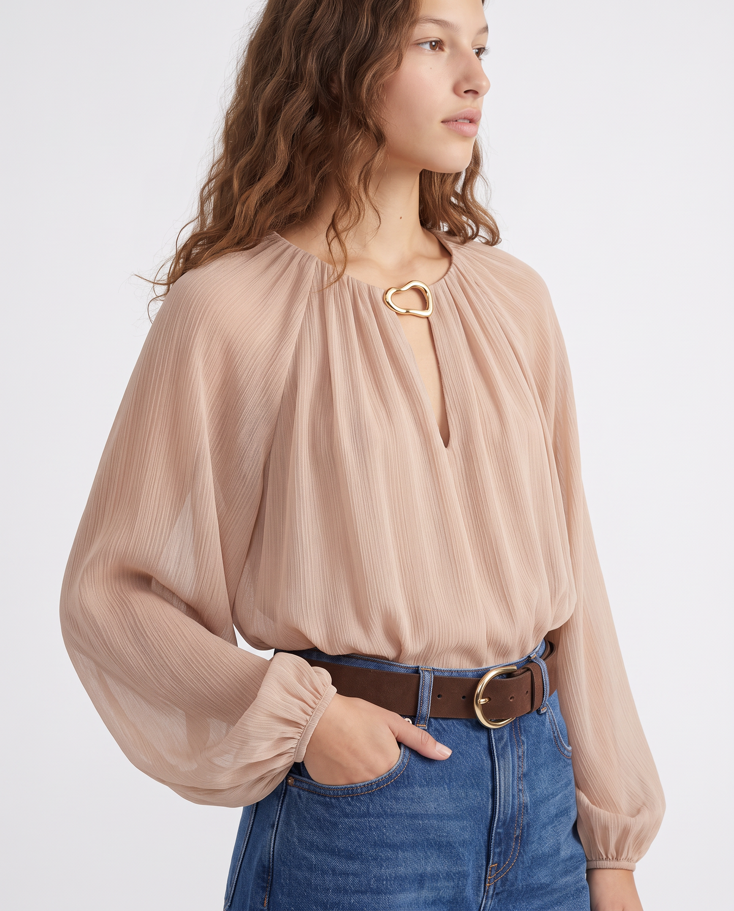 Blusa manica ampia e raglan elegante - Beige grano