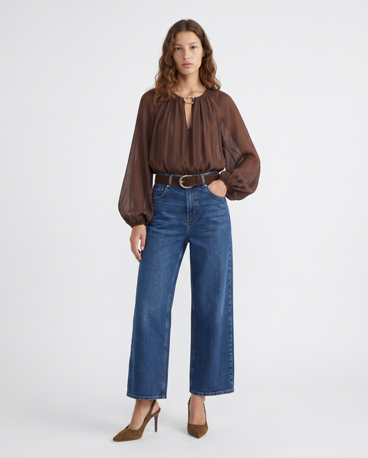 Blusa manica ampia e raglan elegante - Moro