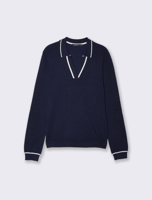 Polo a maniche lunghe con scollo a V - Blu