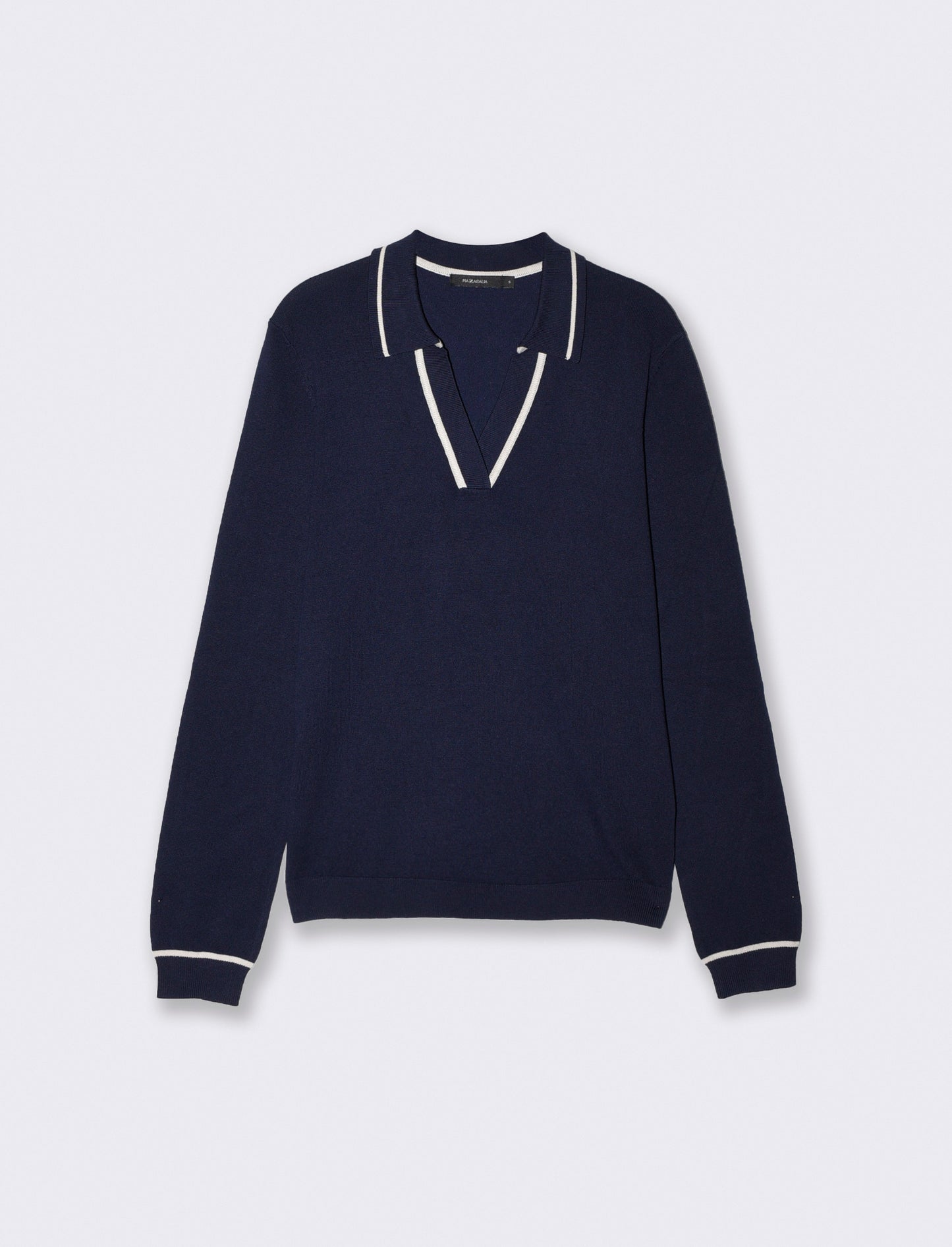 Polo a maniche lunghe con scollo a V - Blu