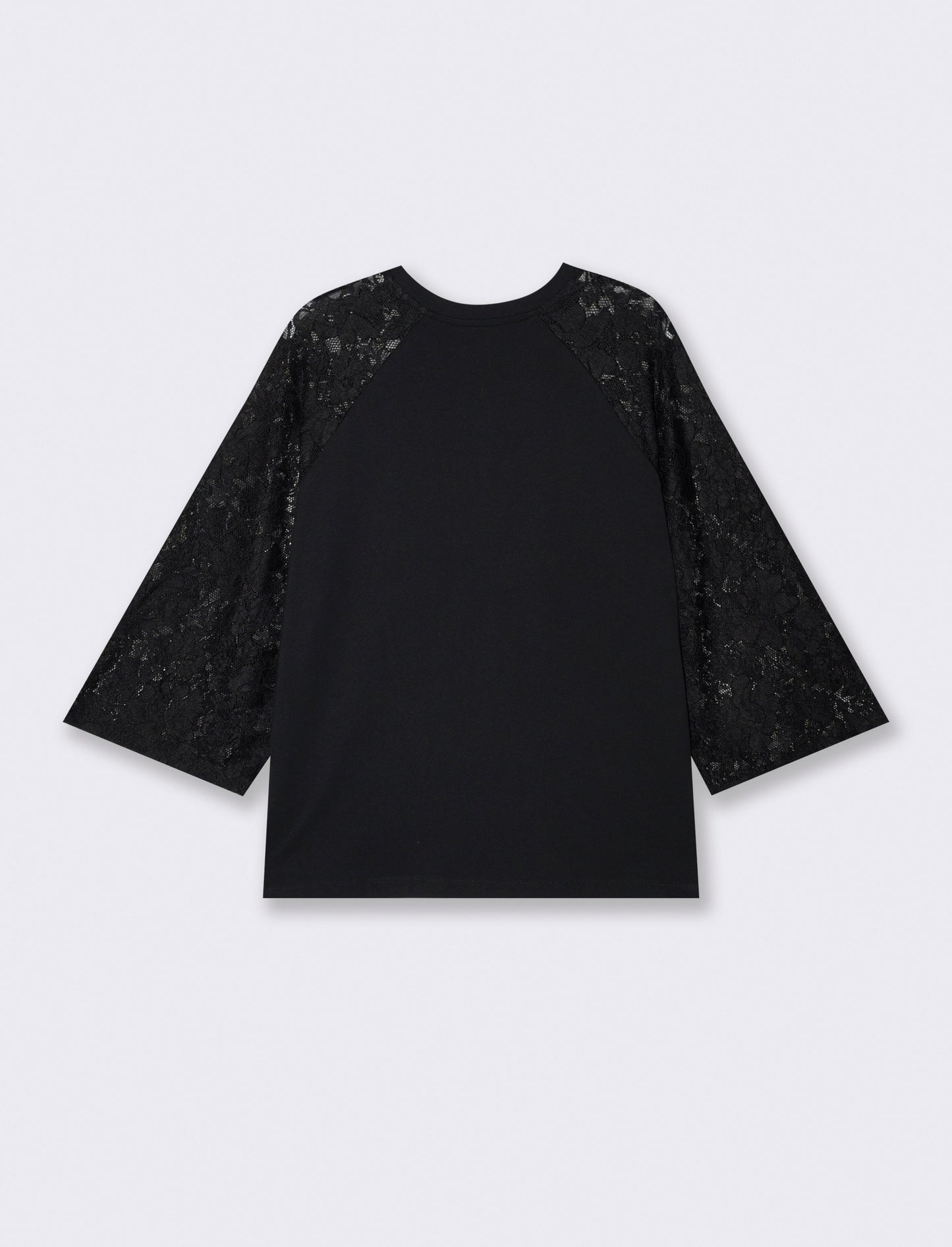T-shirt manica a tre quarti in pizzo - Nero