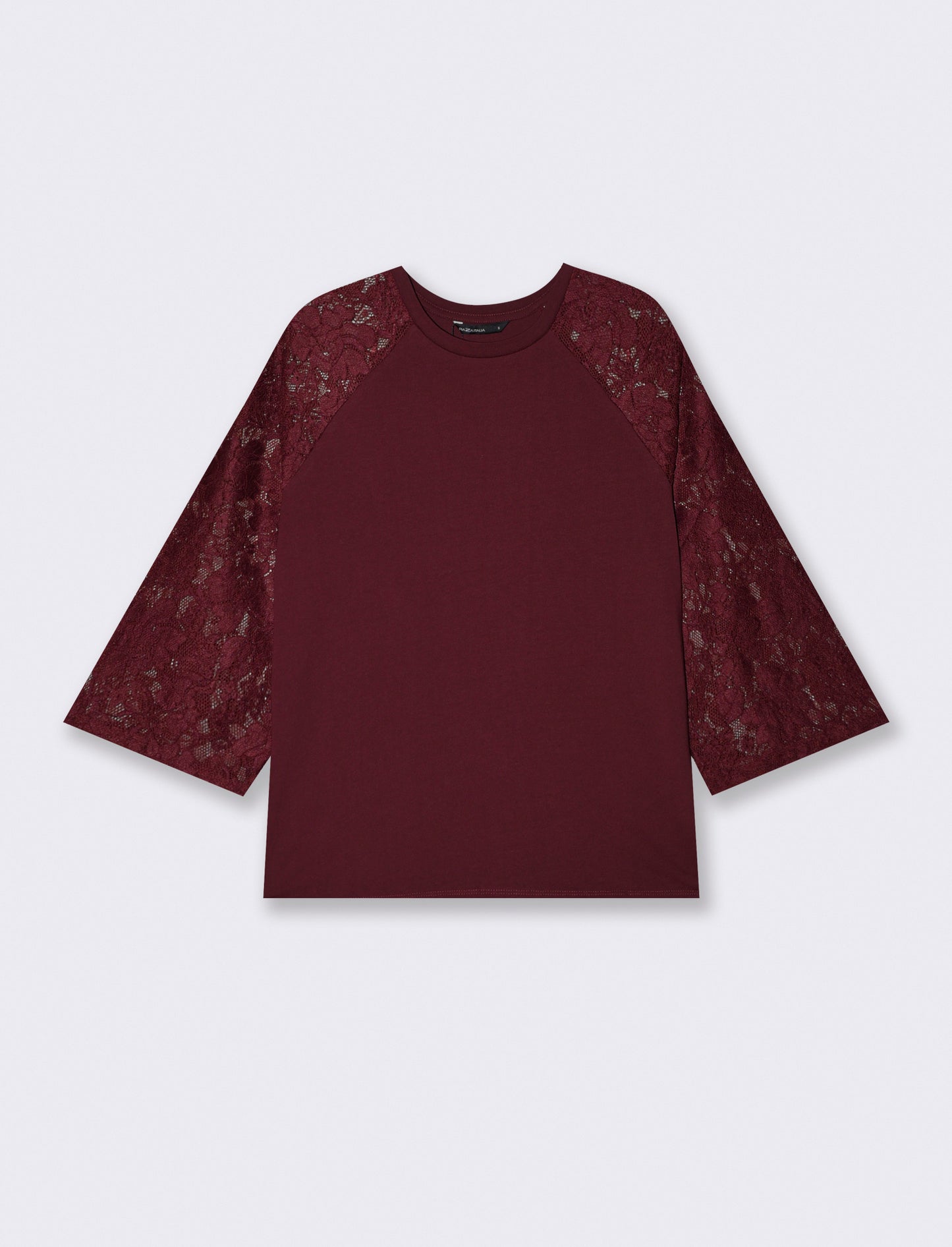 T-shirt manica a tre quarti in pizzo - Viola prugna
