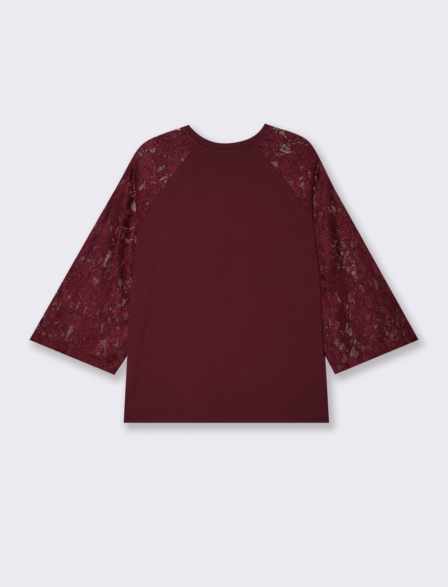 T-shirt manica a tre quarti in pizzo - Viola prugna