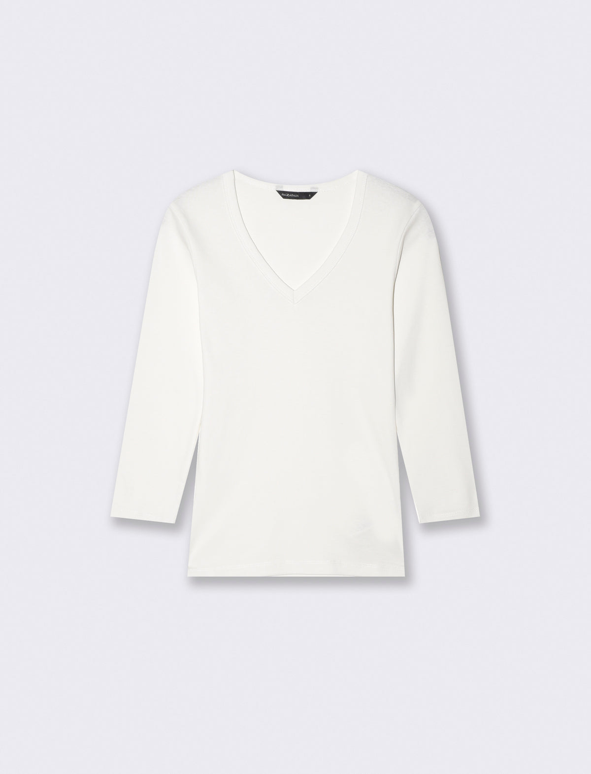 T-shirt a costine con scollo a V - Bianco latte