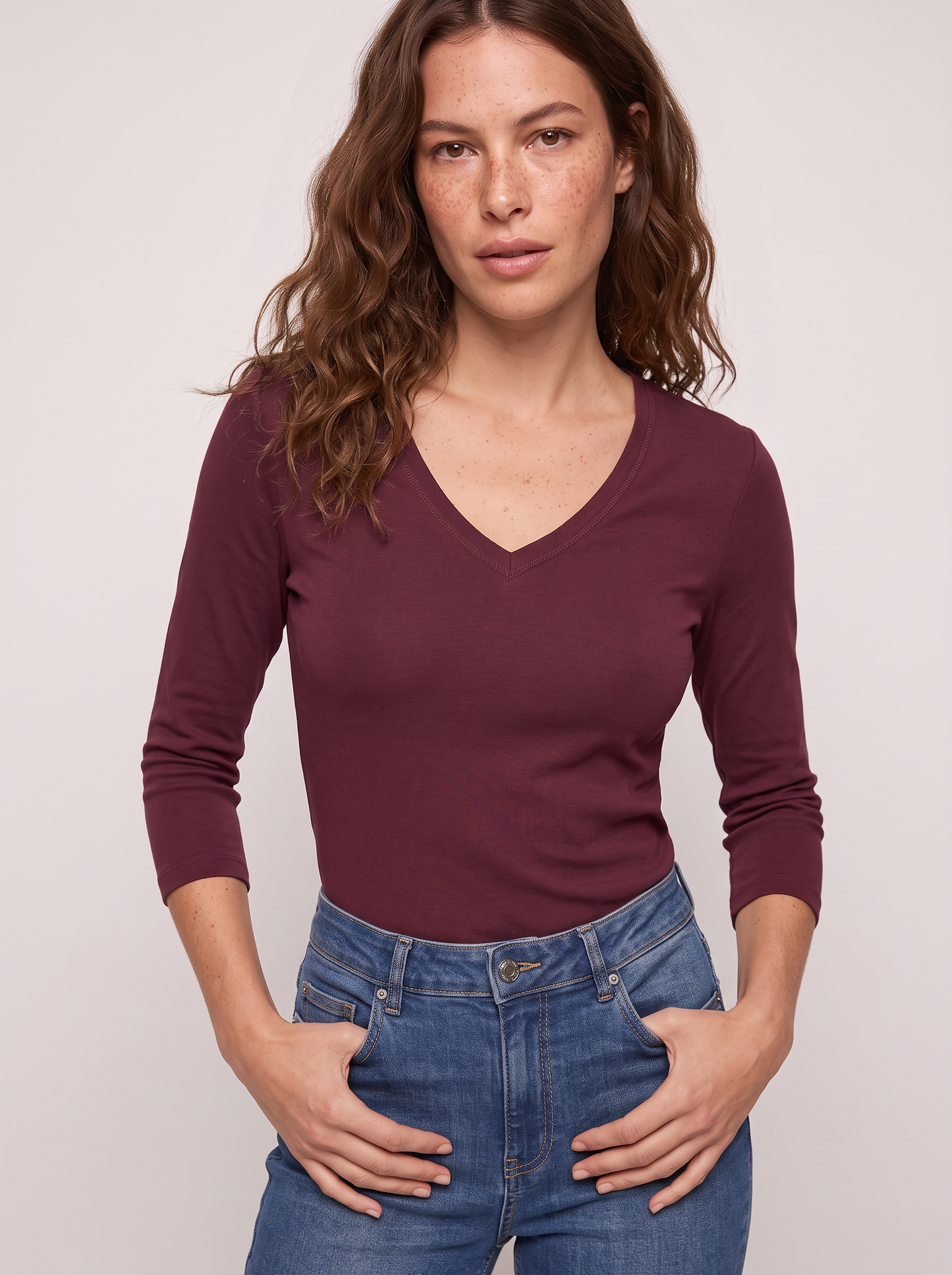 Ribbed V-neck T-shirt - Purple
