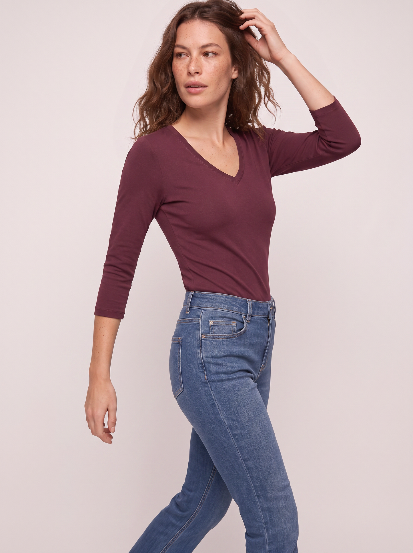 Ribbed V-neck T-shirt - Purple