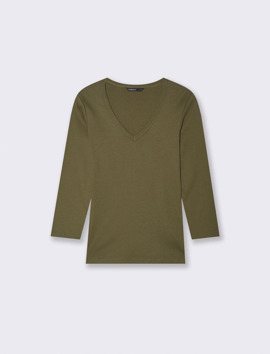 T-shirt a costine con scollo a V - Ve.milit.