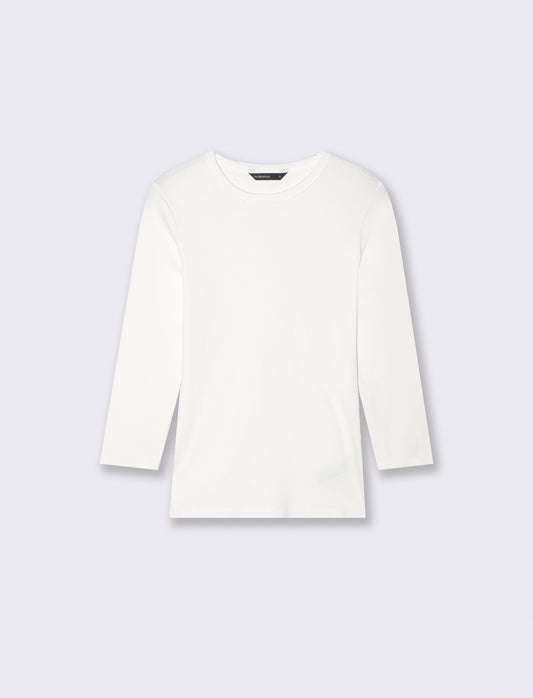 T-shirt basica a costine girocollo 3/4 - Bianco latte