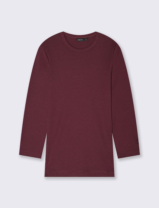 T-shirt basica a costine girocollo 3/4 - Viola prugna
