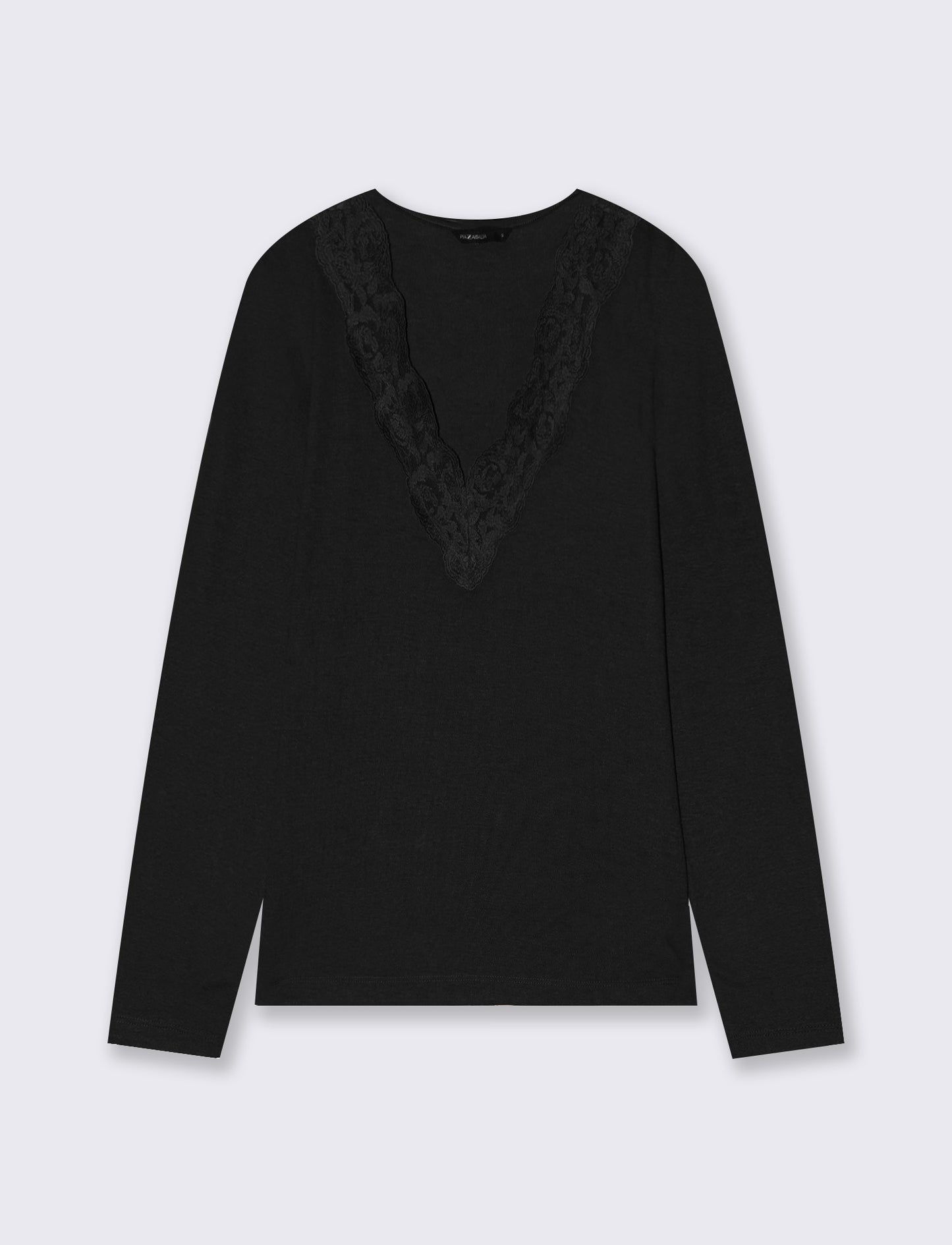 T-shirt manica lunga scollo madonna - Nero