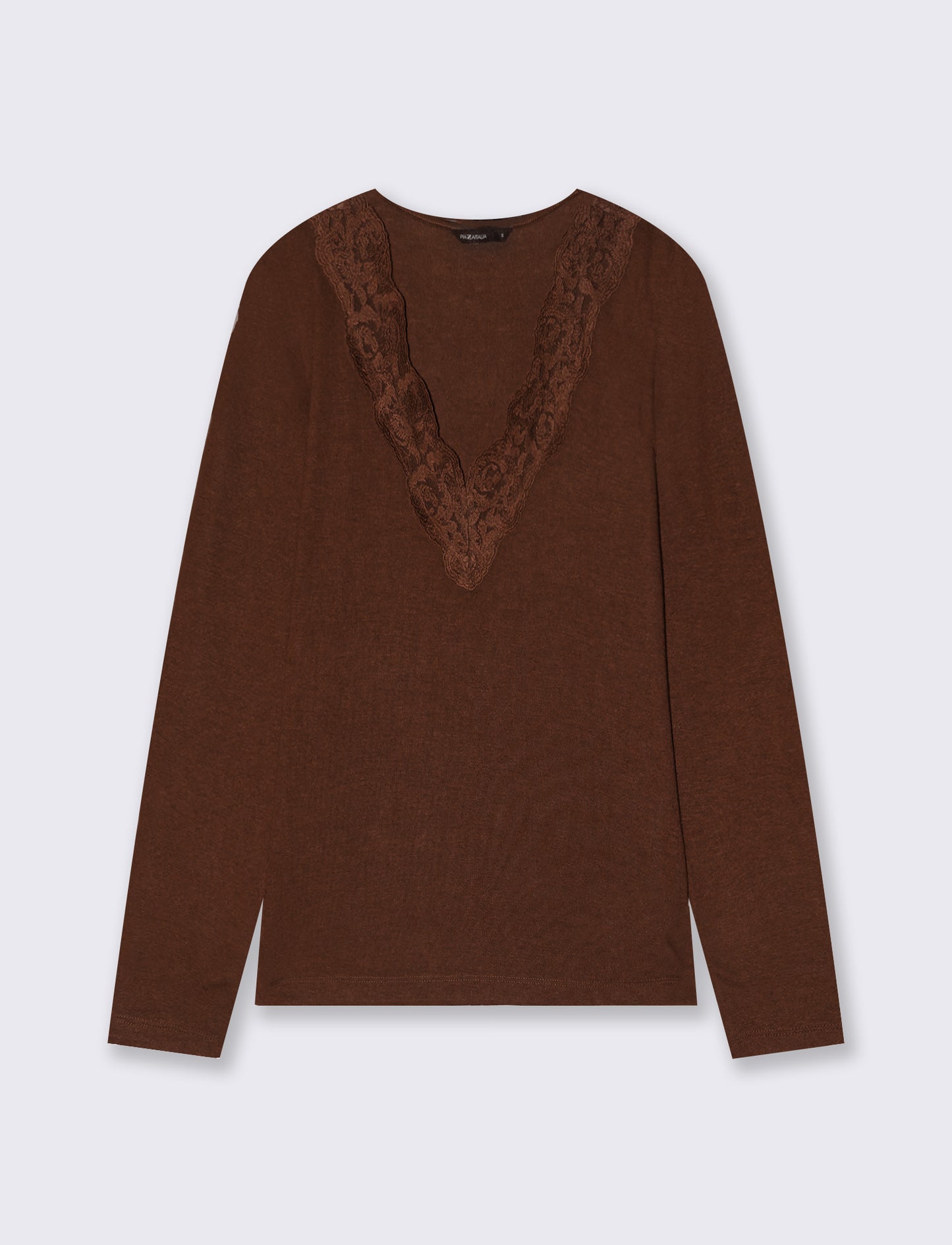 Long sleeve T-shirt with Madonna neckline - Brown