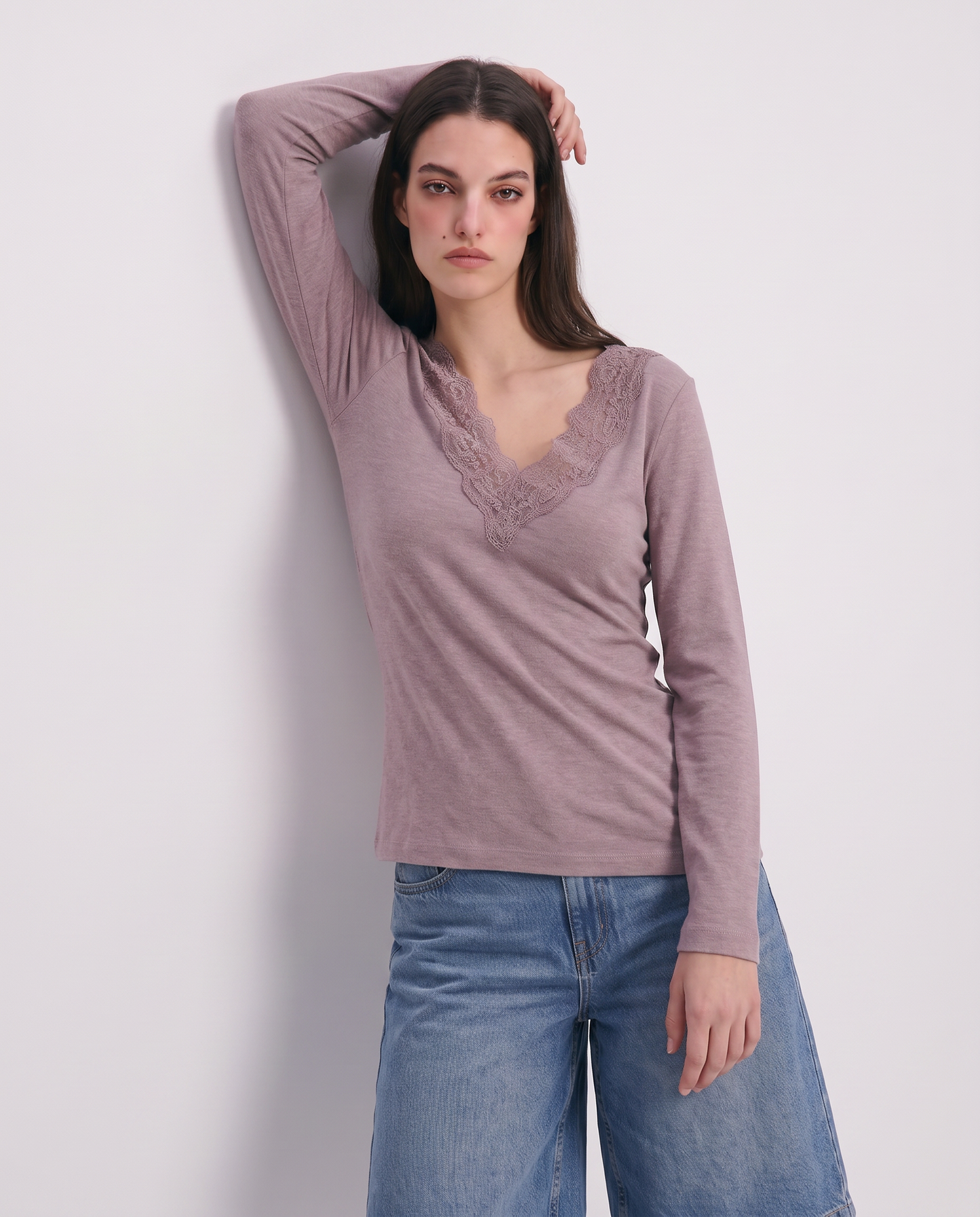 T-shirt manica lunga scollo madonna - Viola glicine