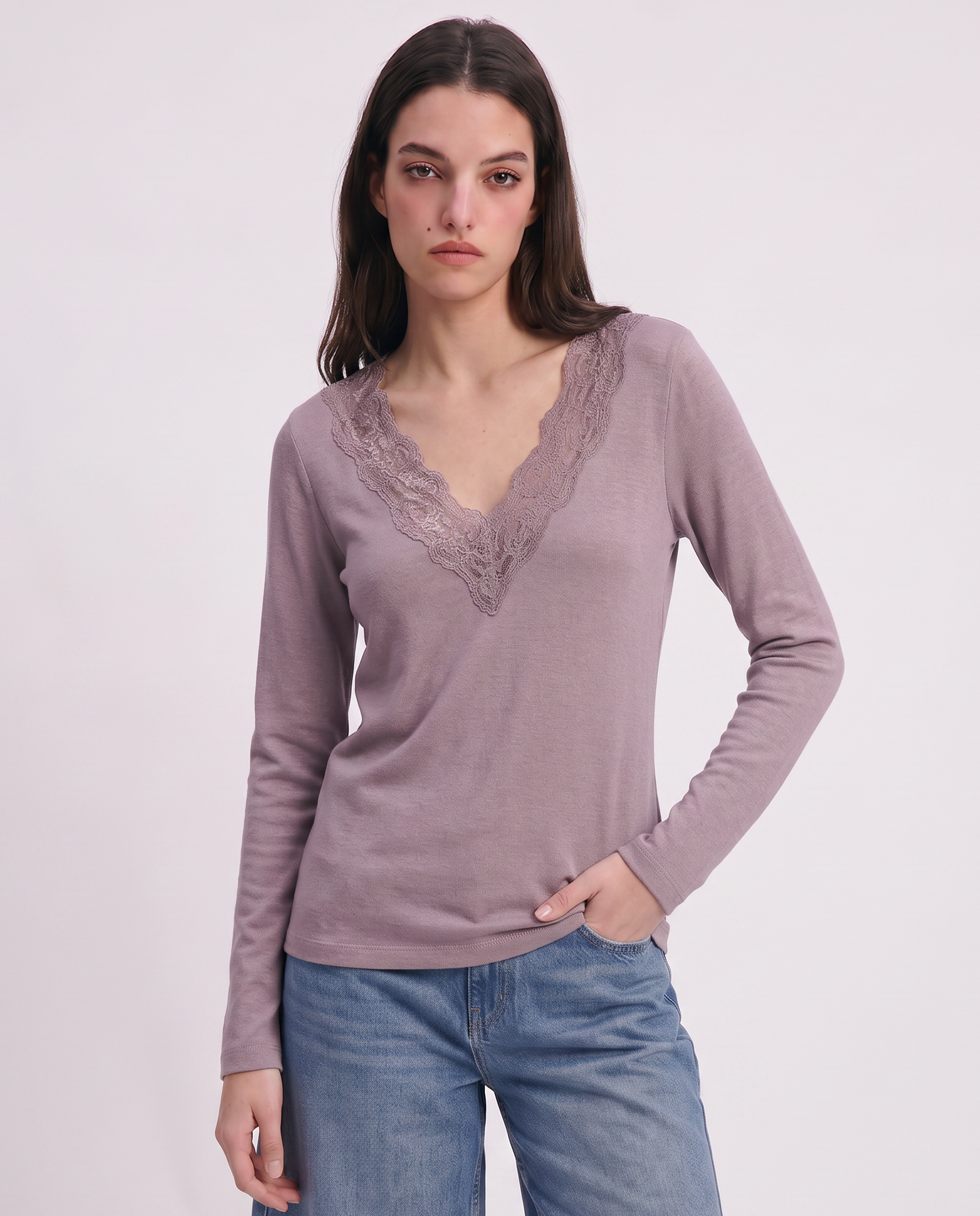 T-shirt manica lunga scollo madonna - Viola glicine