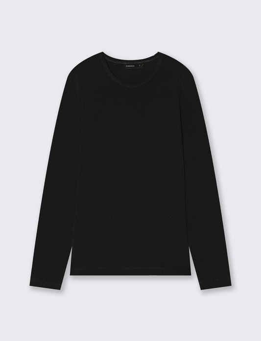 T-shirt basica manica lunga girocollo - Nero
