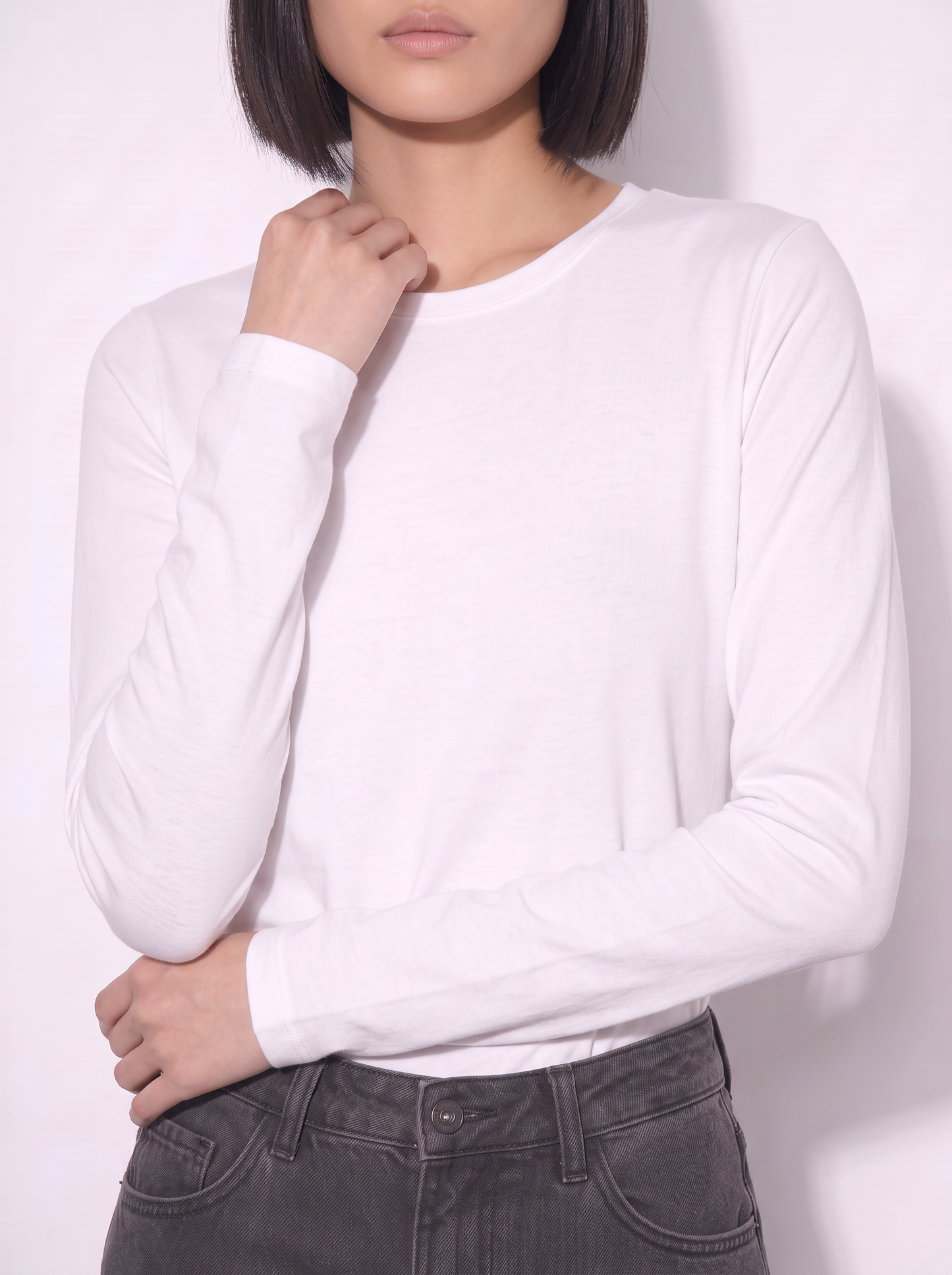T-shirt basica manica lunga girocollo - Bianco