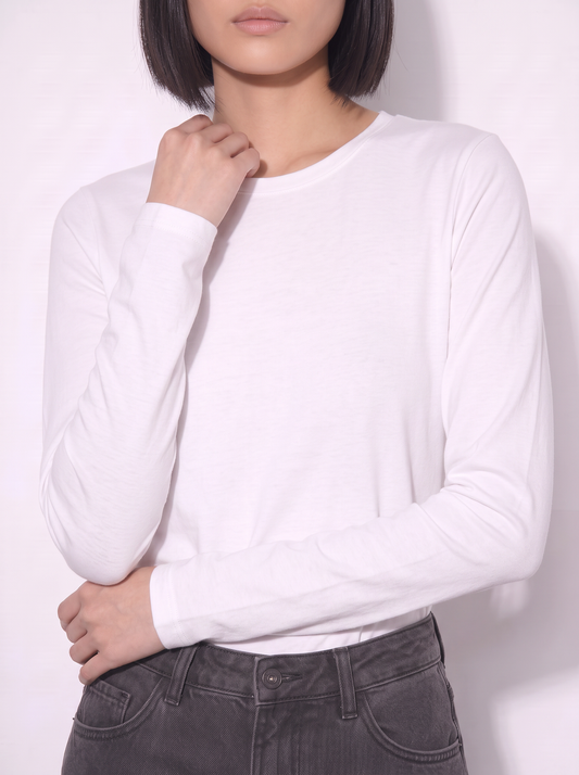 T-shirt basica manica lunga girocollo - Bianco