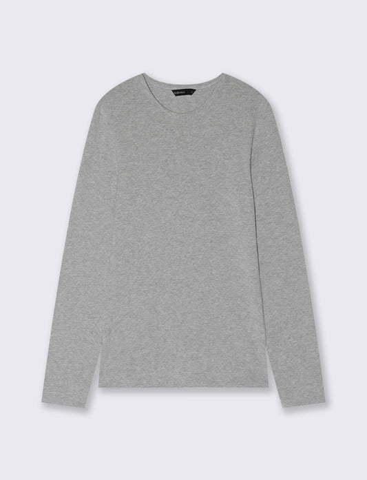 T-shirt basica manica lunga girocollo - Grigio chiaro mel.