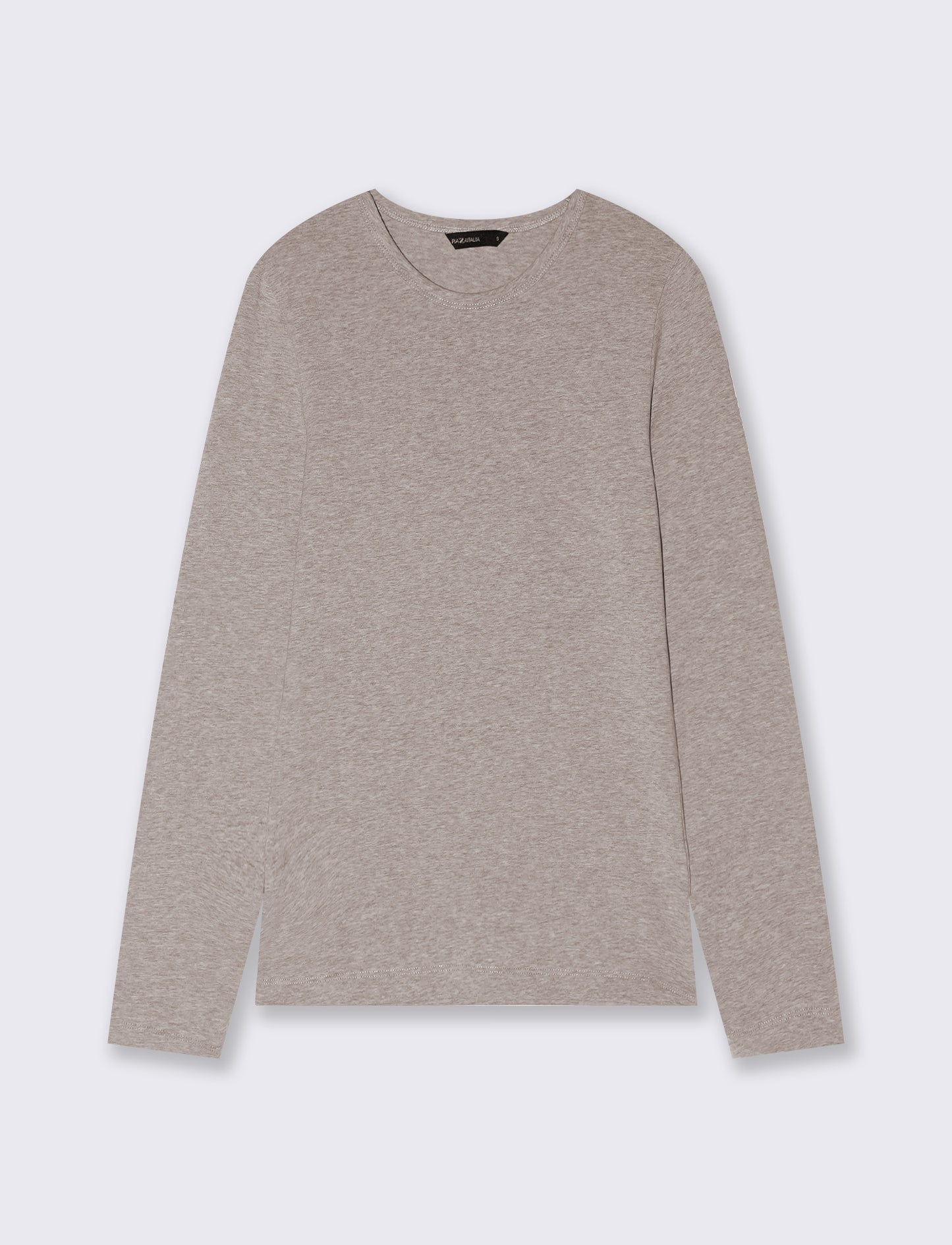 T-shirt basica manica lunga girocollo - Beige melange