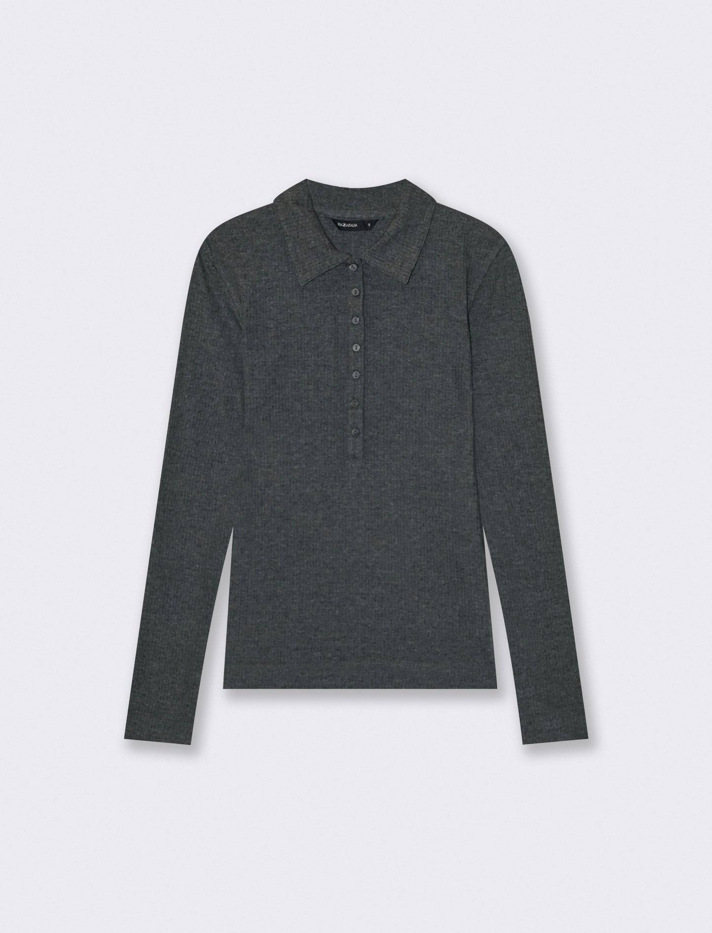 Long sleeve polo with front buttons - Grey
