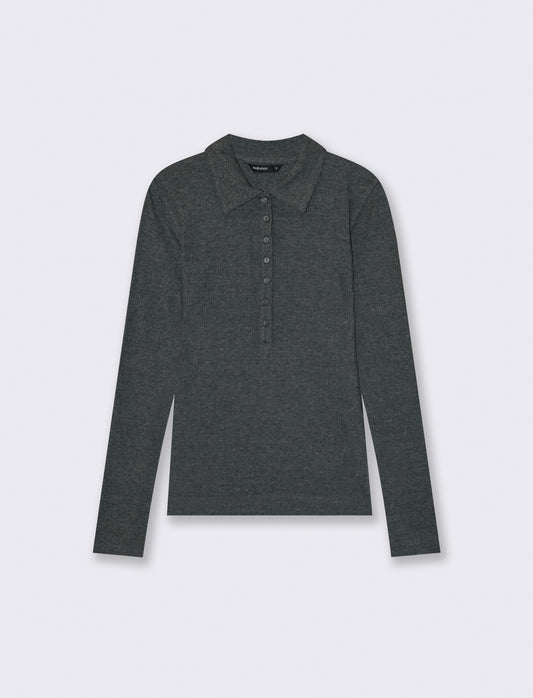 Long sleeve polo with front buttons - Grey
