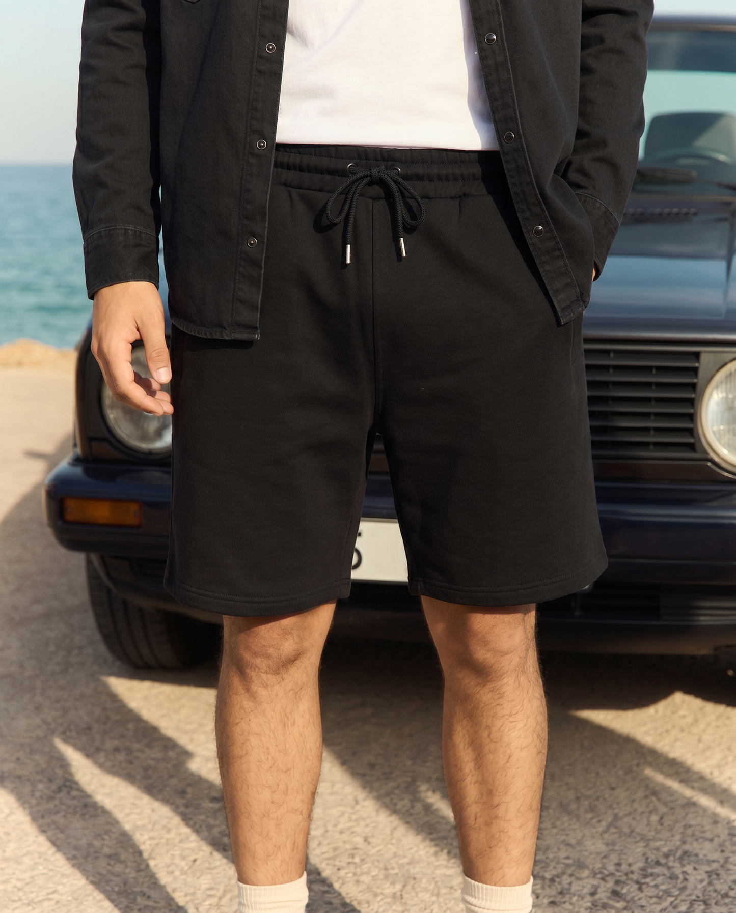 Bermuda in felpa con vita jogger - Nero