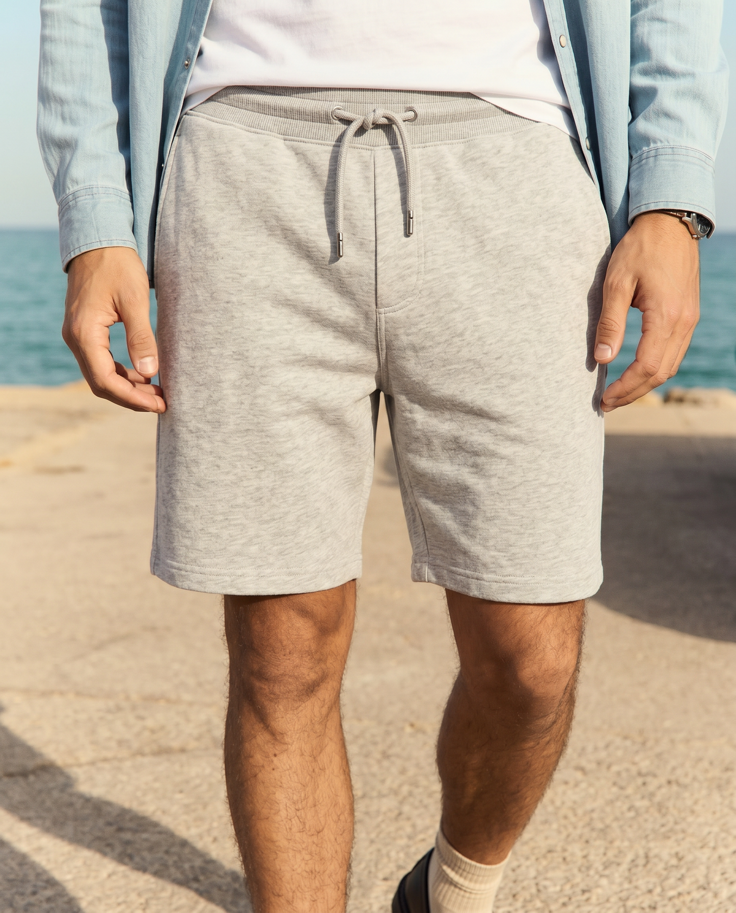 Bermuda in felpa con vita jogger - Grigio mel.