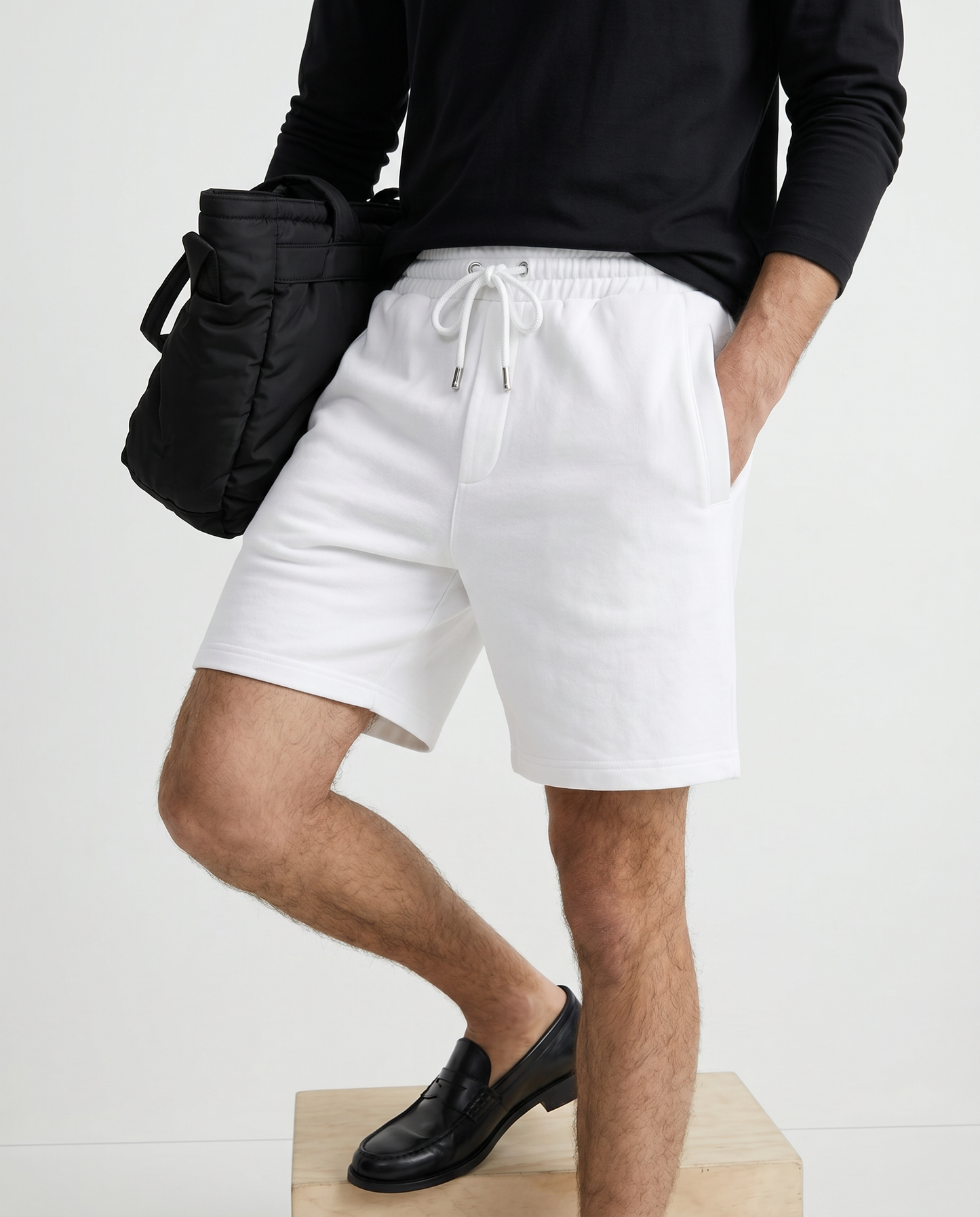 Bermuda in felpa con vita jogger - Bianco