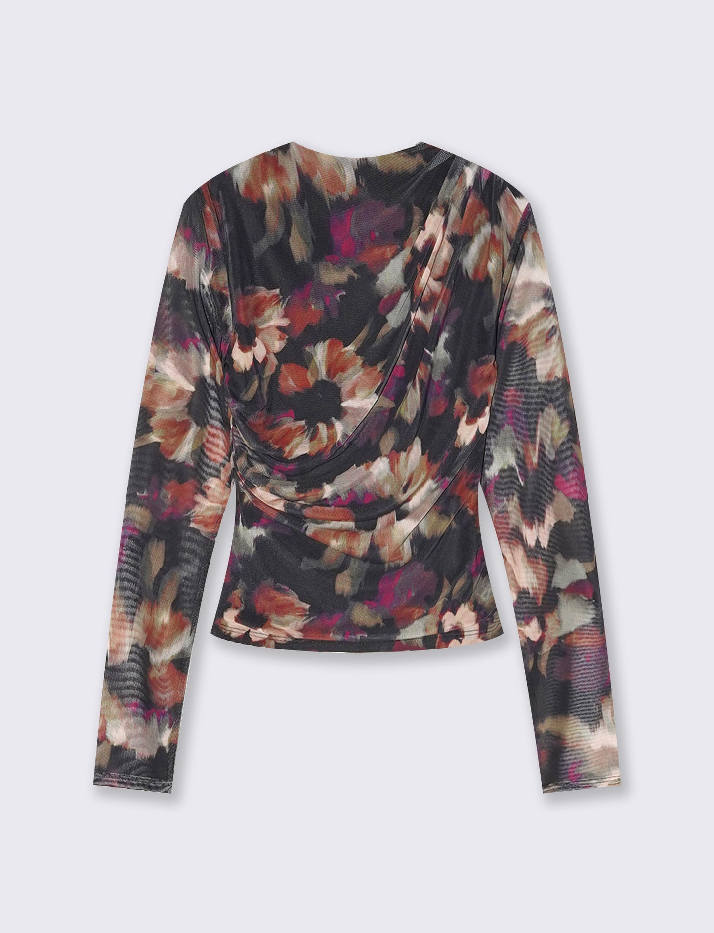 T-shirt in rete stampata con arricciature - var 2