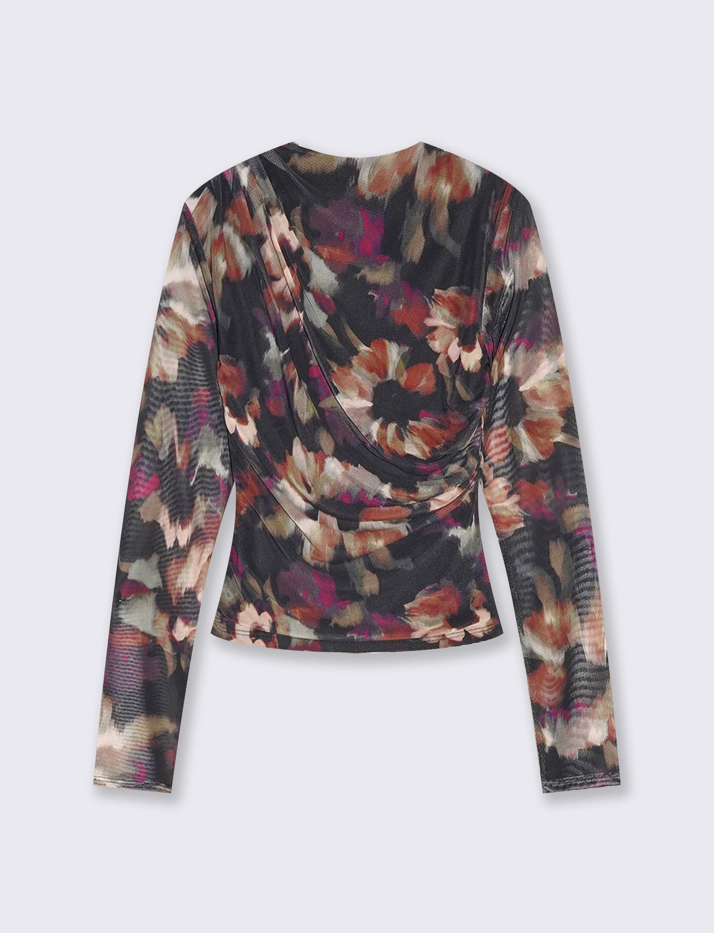 T-shirt in rete stampata con arricciature - var 2