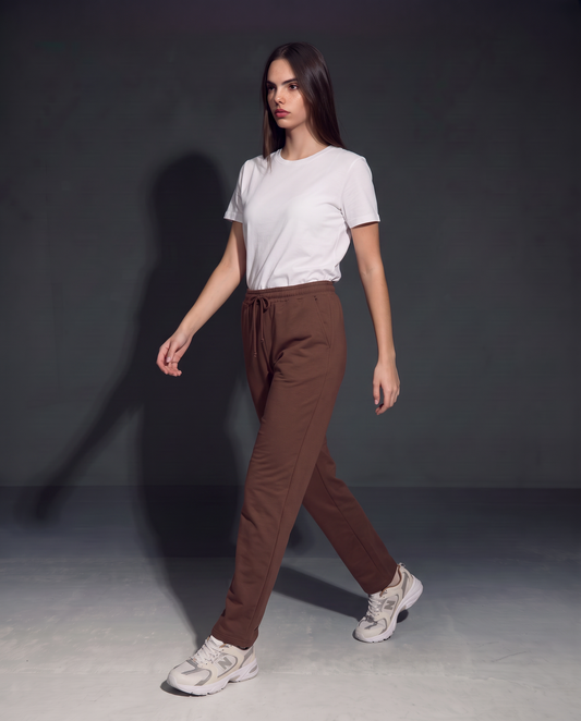Basic pants with gathered waist - Brown