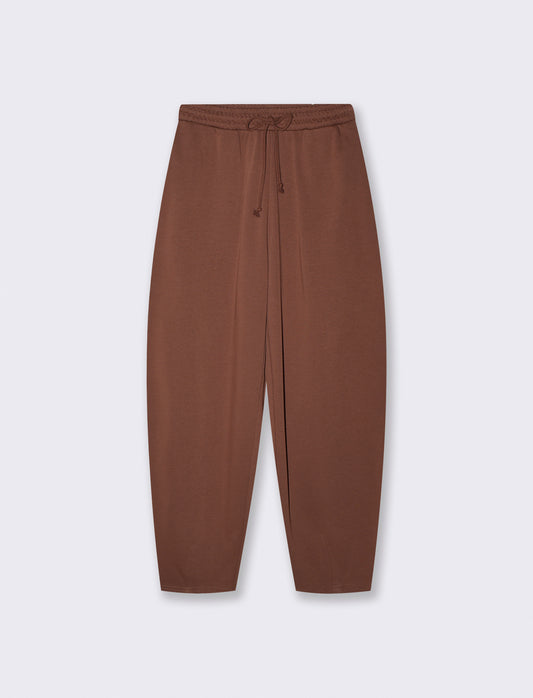 Pantalone basico con vita arricciata - Marrone cioccolato