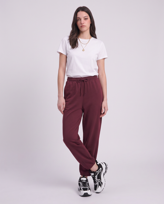 Pantalone basico con vita arricciata - Viola prugna