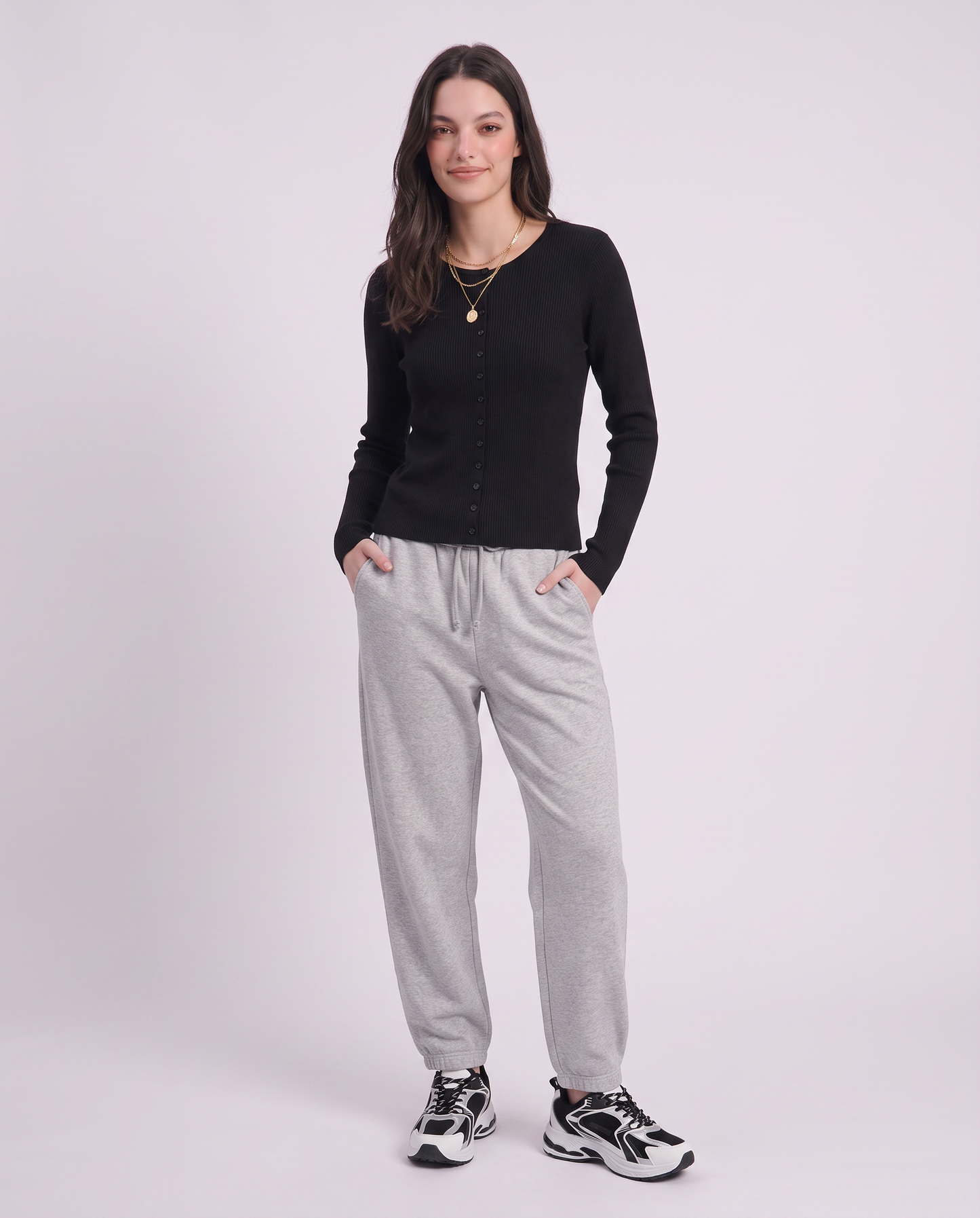 Pantalone basico con vita arricciata - Grigio mel.