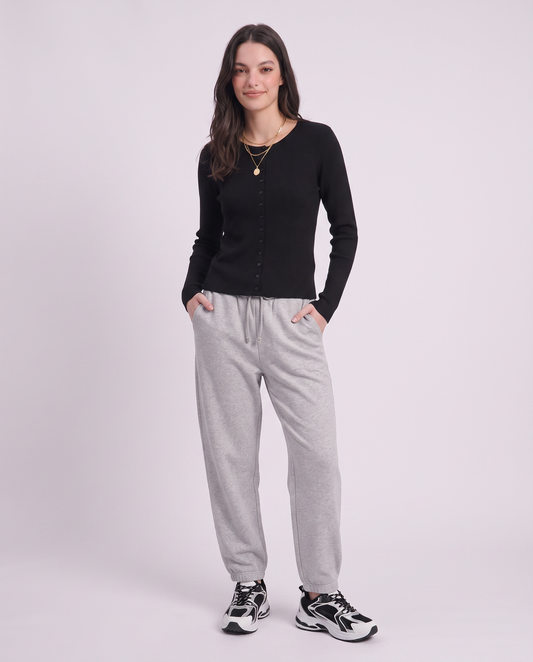 Pantalone basico con vita arricciata - Grigio mel.