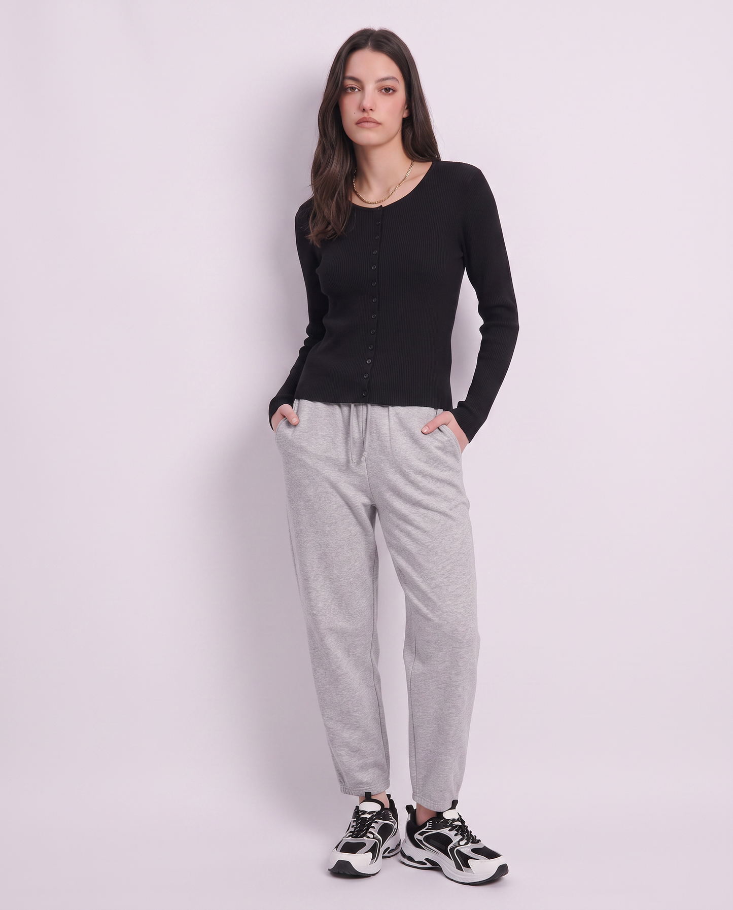 Pantalone basico con vita arricciata - Grigio mel.